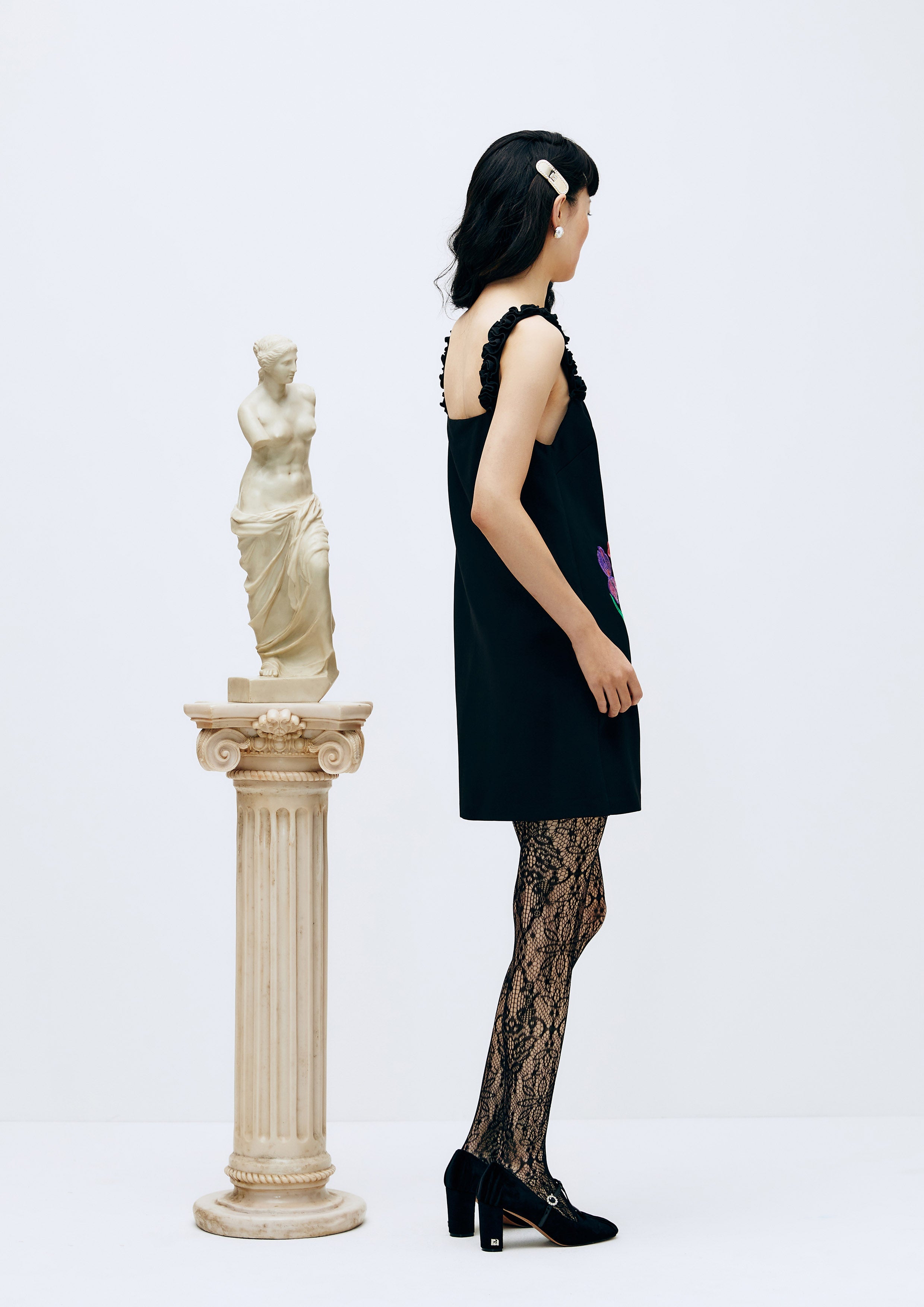 Swan and Floral Embroidered Straight Mini Dress Lost In Museum Collection