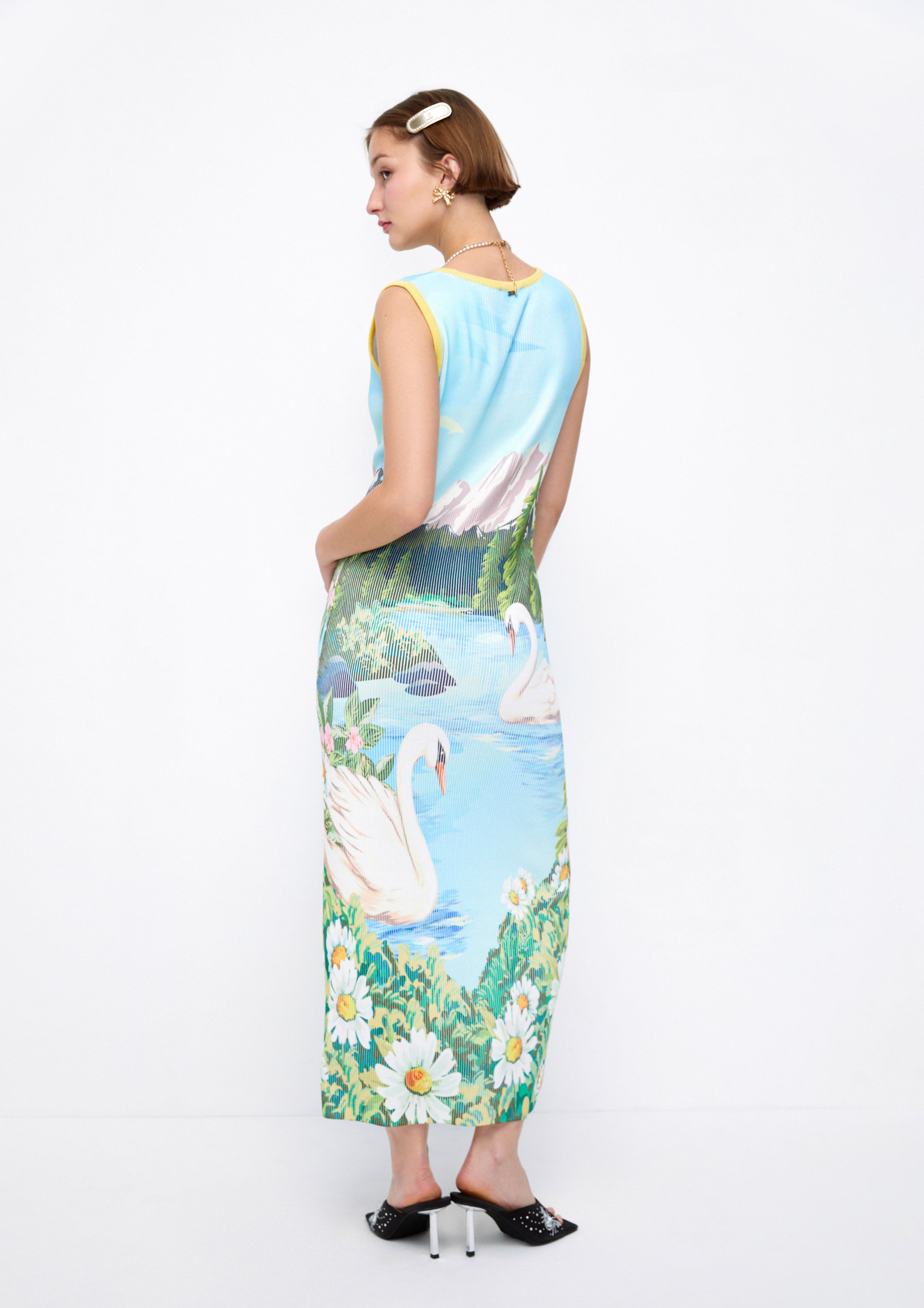 Swan's Lake Printed Maxi Straight Sheath Dress Lost In Museum Collection