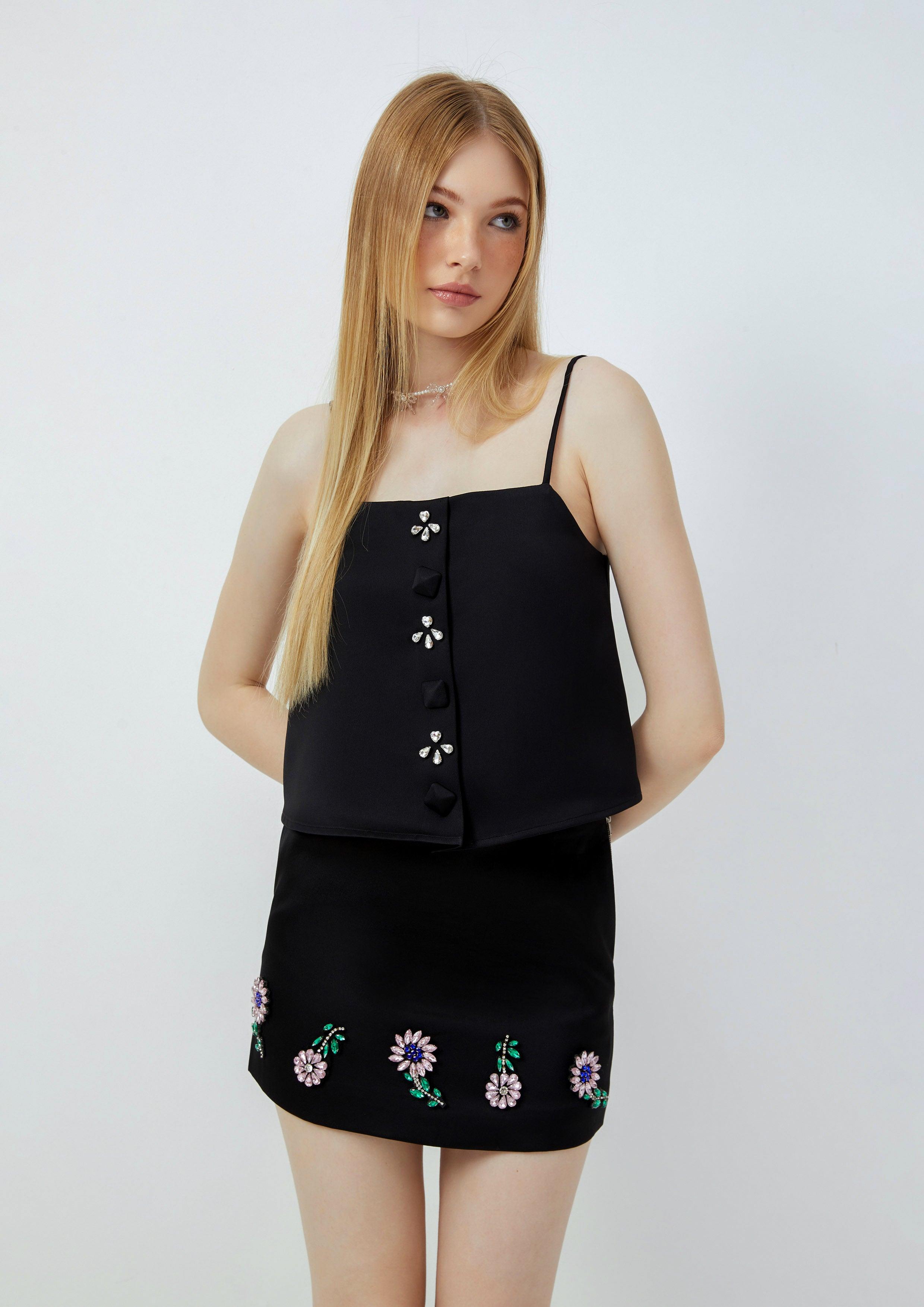 Lost in Museum Crytal Embellished Crop Top Black