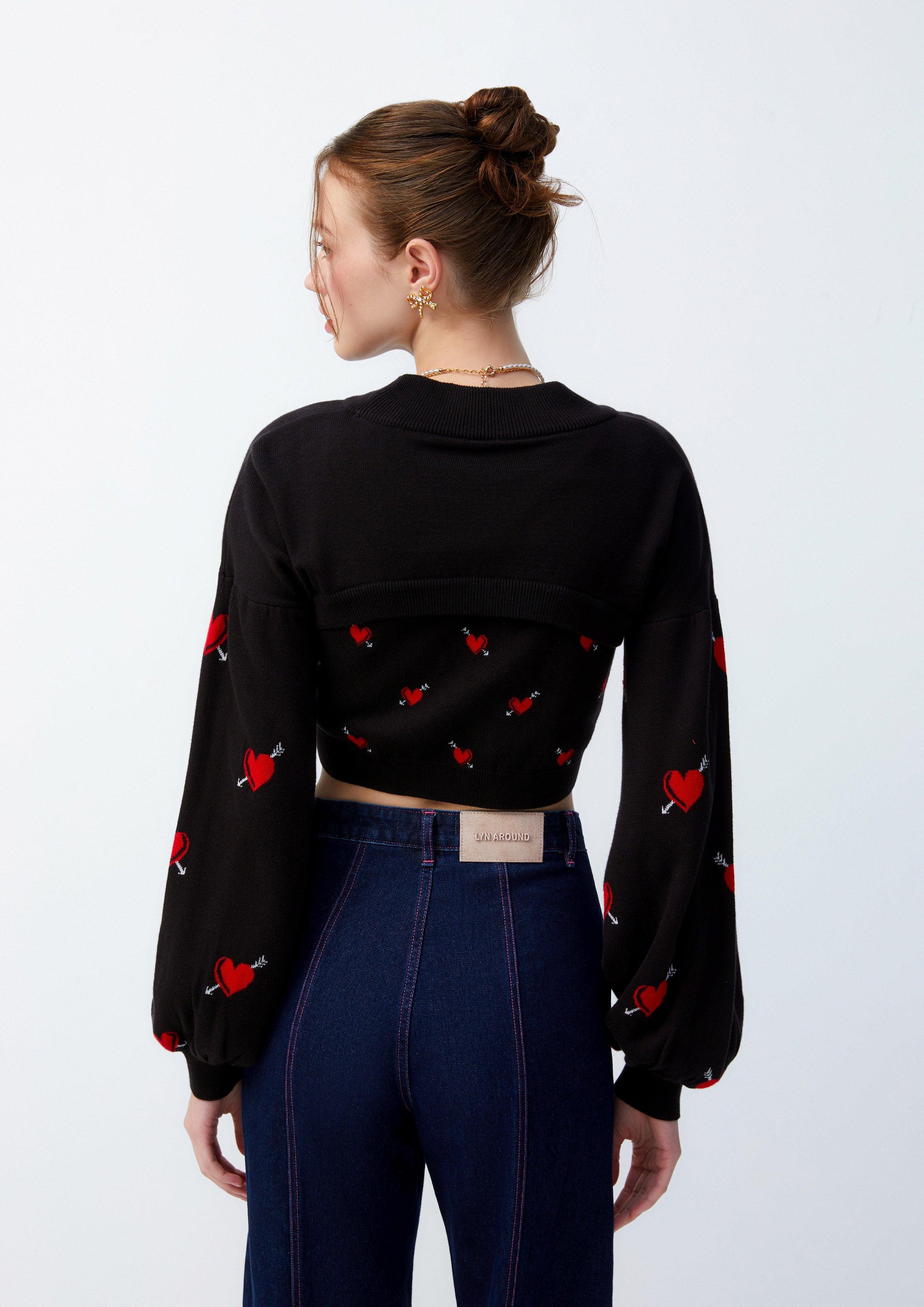 Lost in Museum Arrowed Heart Cropped Cardigan and Underlayer Black