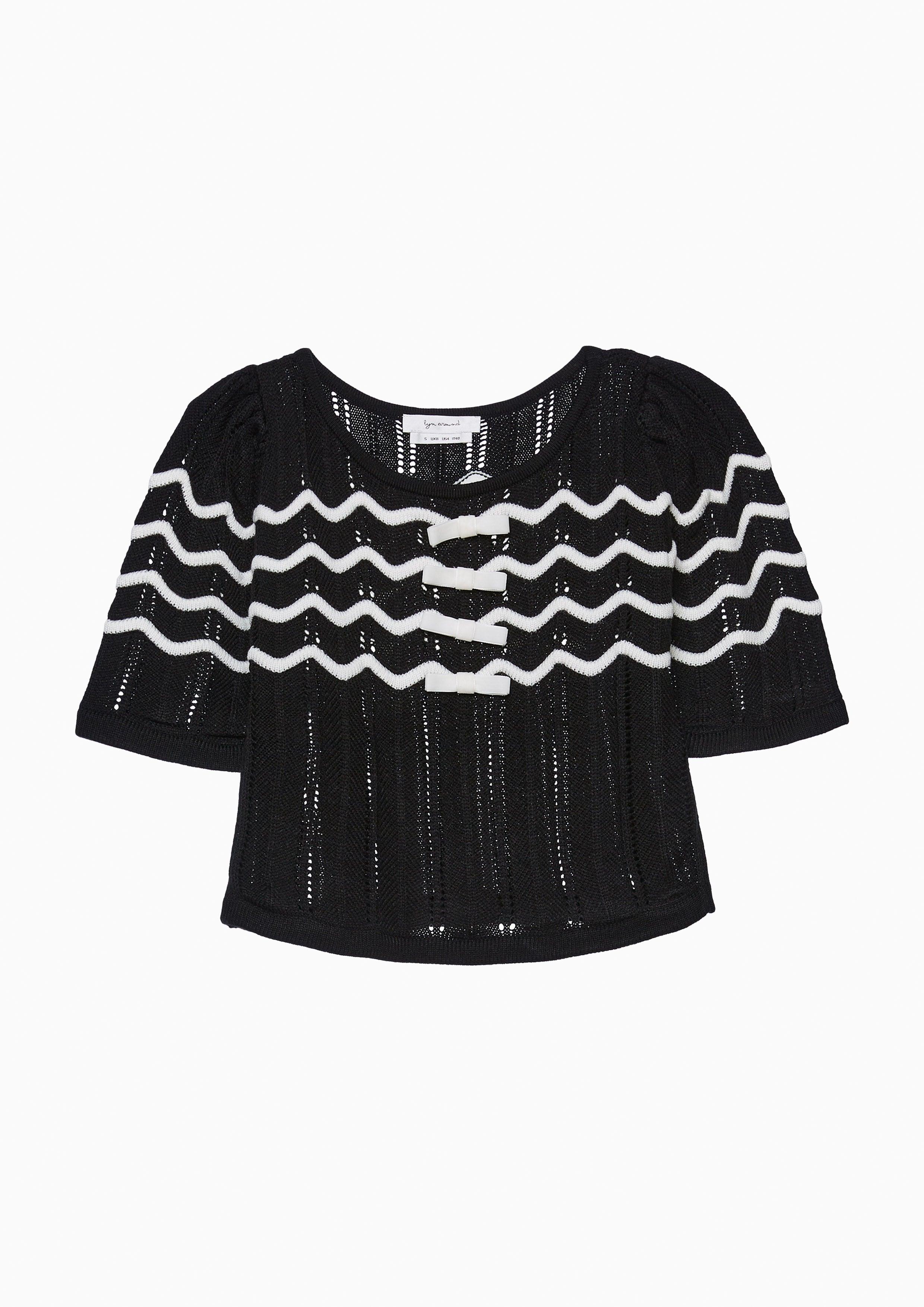 Lost in Museum Knitted Shot Sleeve Top Black