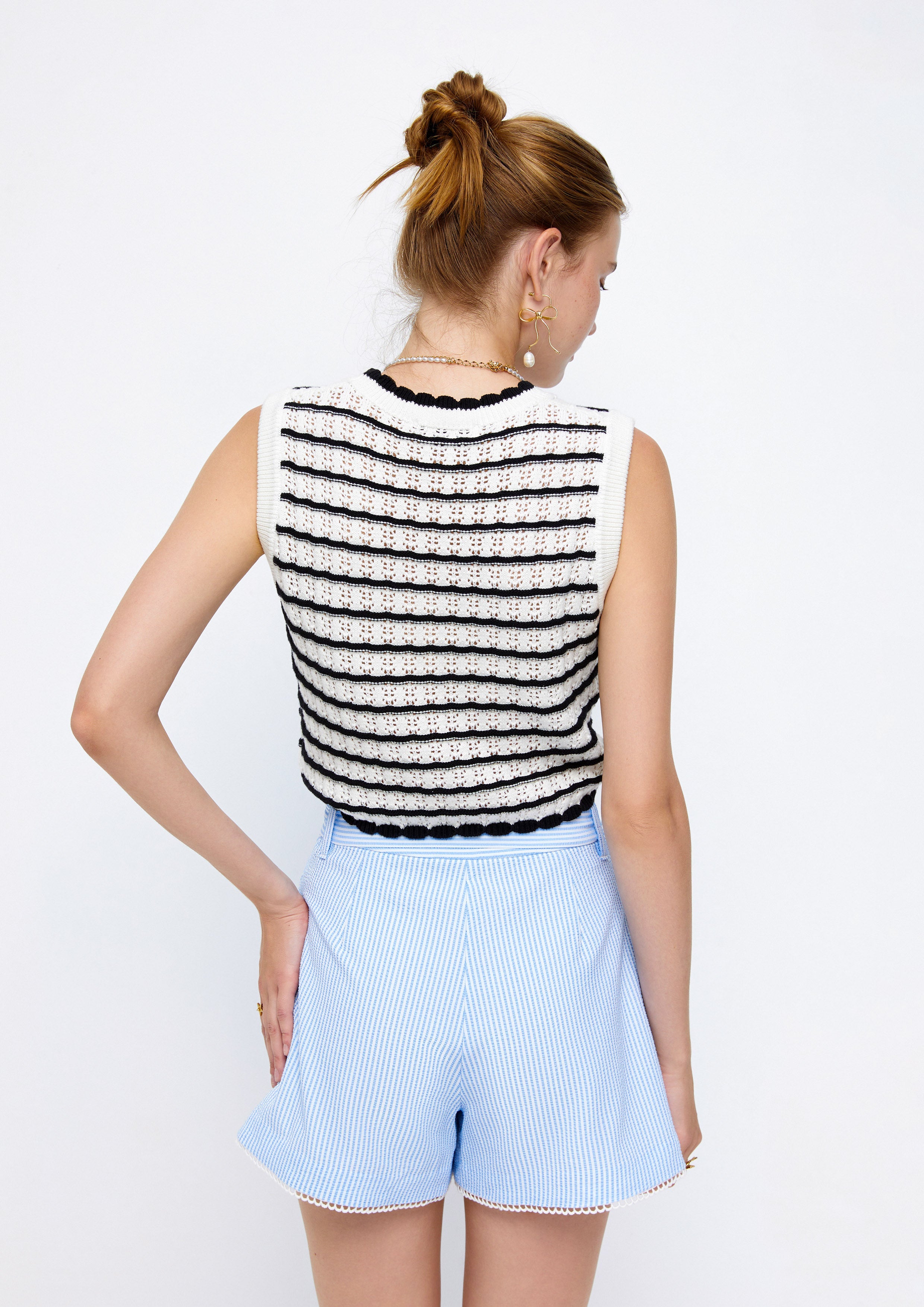 Floral Striped Broderie Sleeveless Cropped Top Lost In Museum Collection