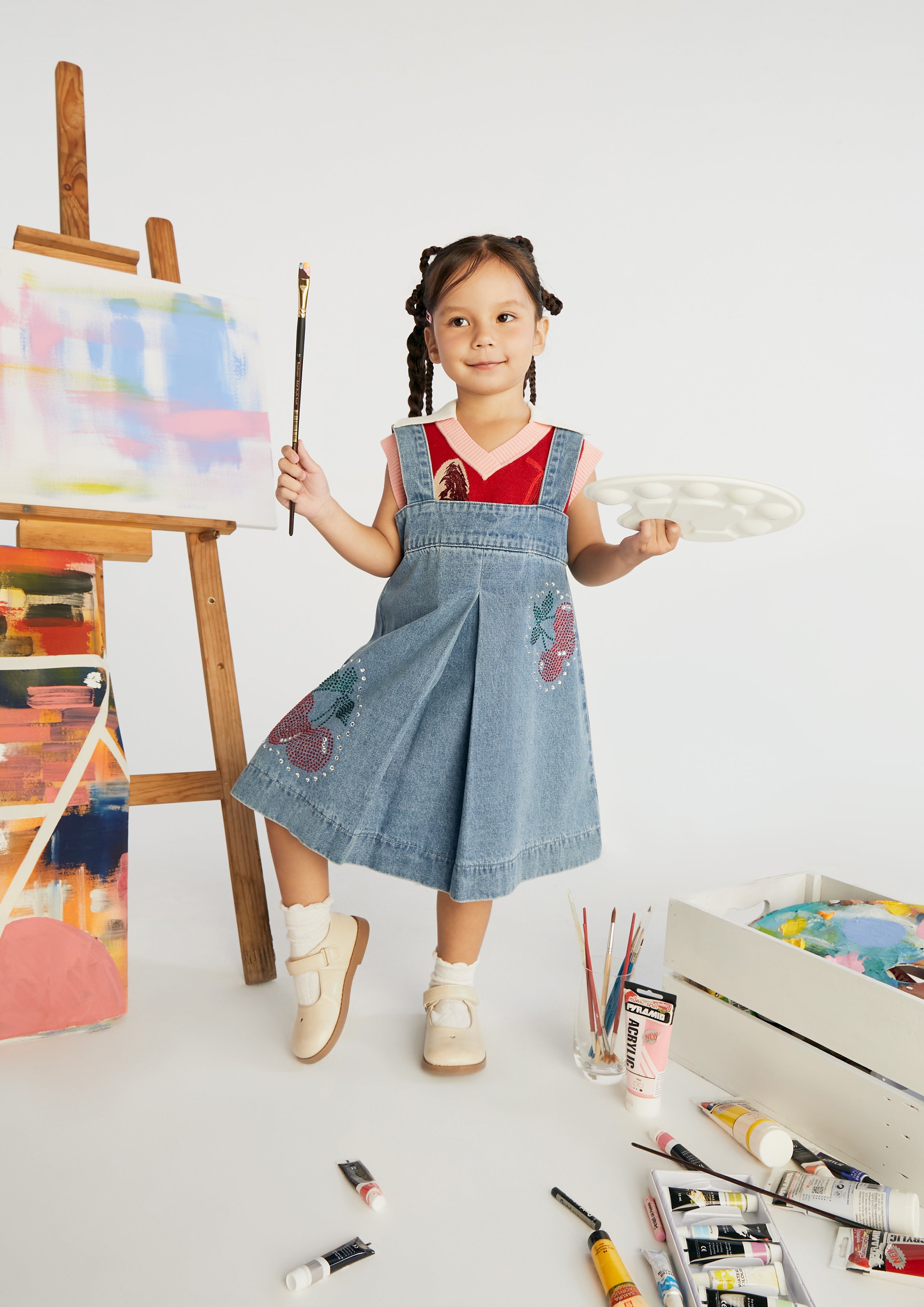 Crystal Embellished Denim Dress For Girls Lost In Museum Collection