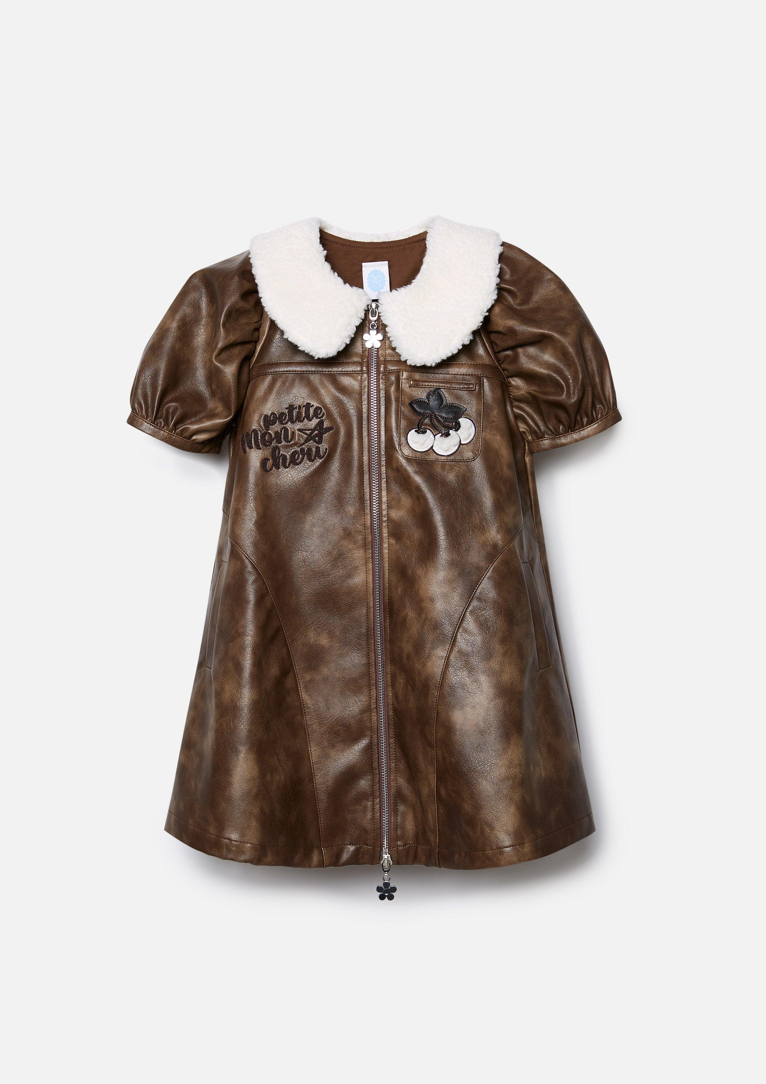 Petite Mon Cheri Embroidered Leather Coat For Girls Lost In Museum Collection