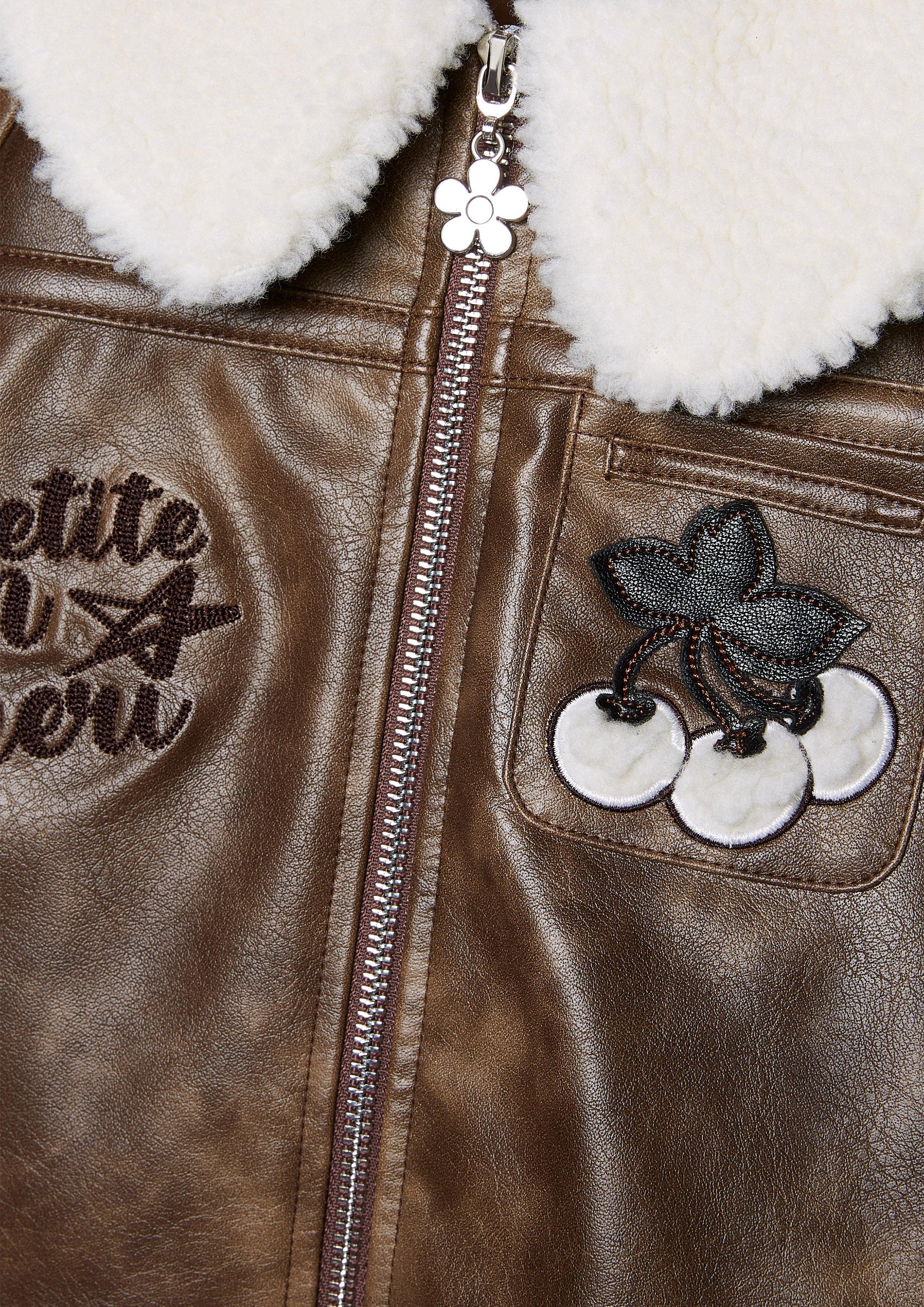 Petite Mon Cheri Embroidered Leather Coat For Girls Lost In Museum Collection