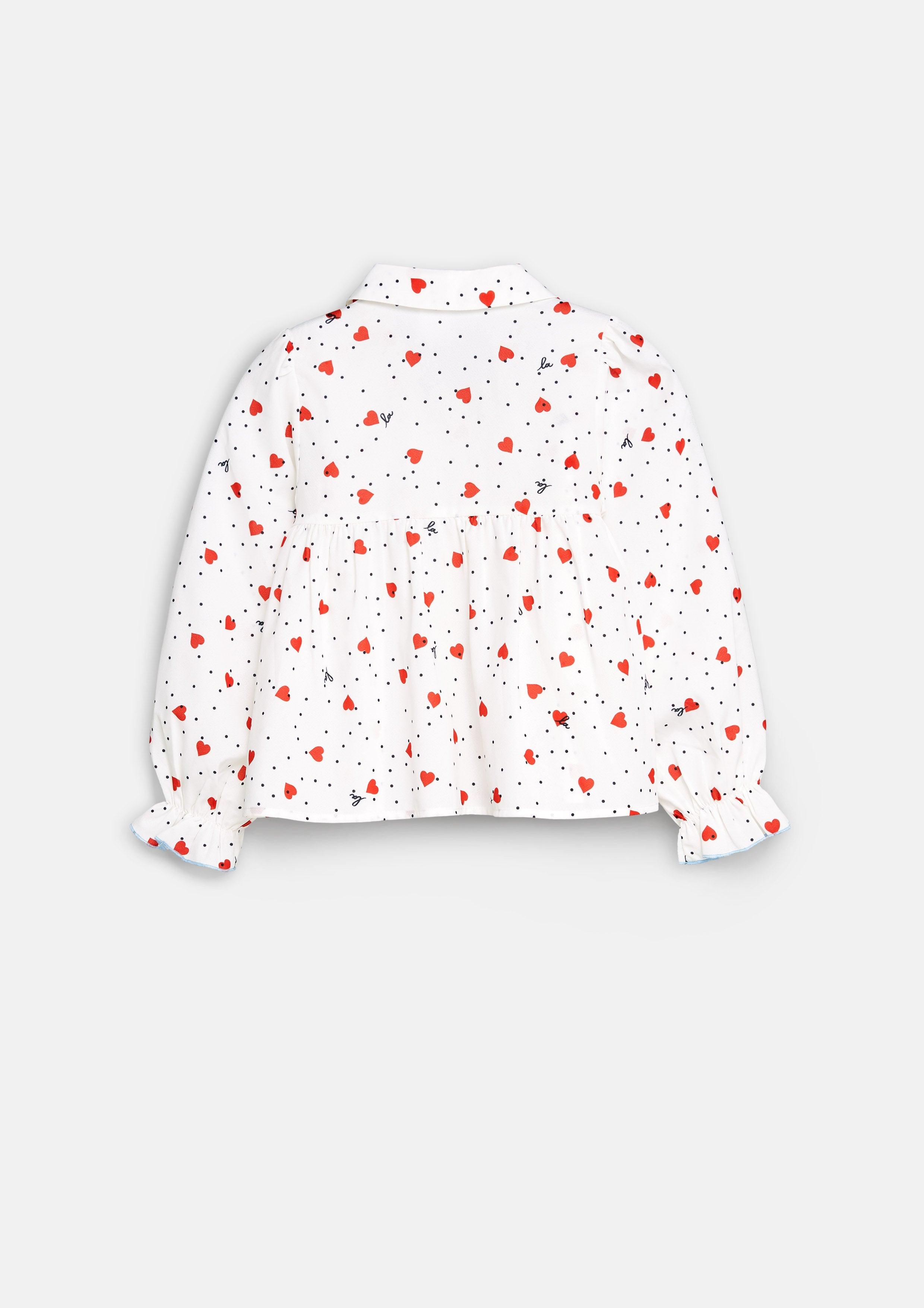 Lost In Museum Polka-Dot Heart With Rose Blouse For Girls White