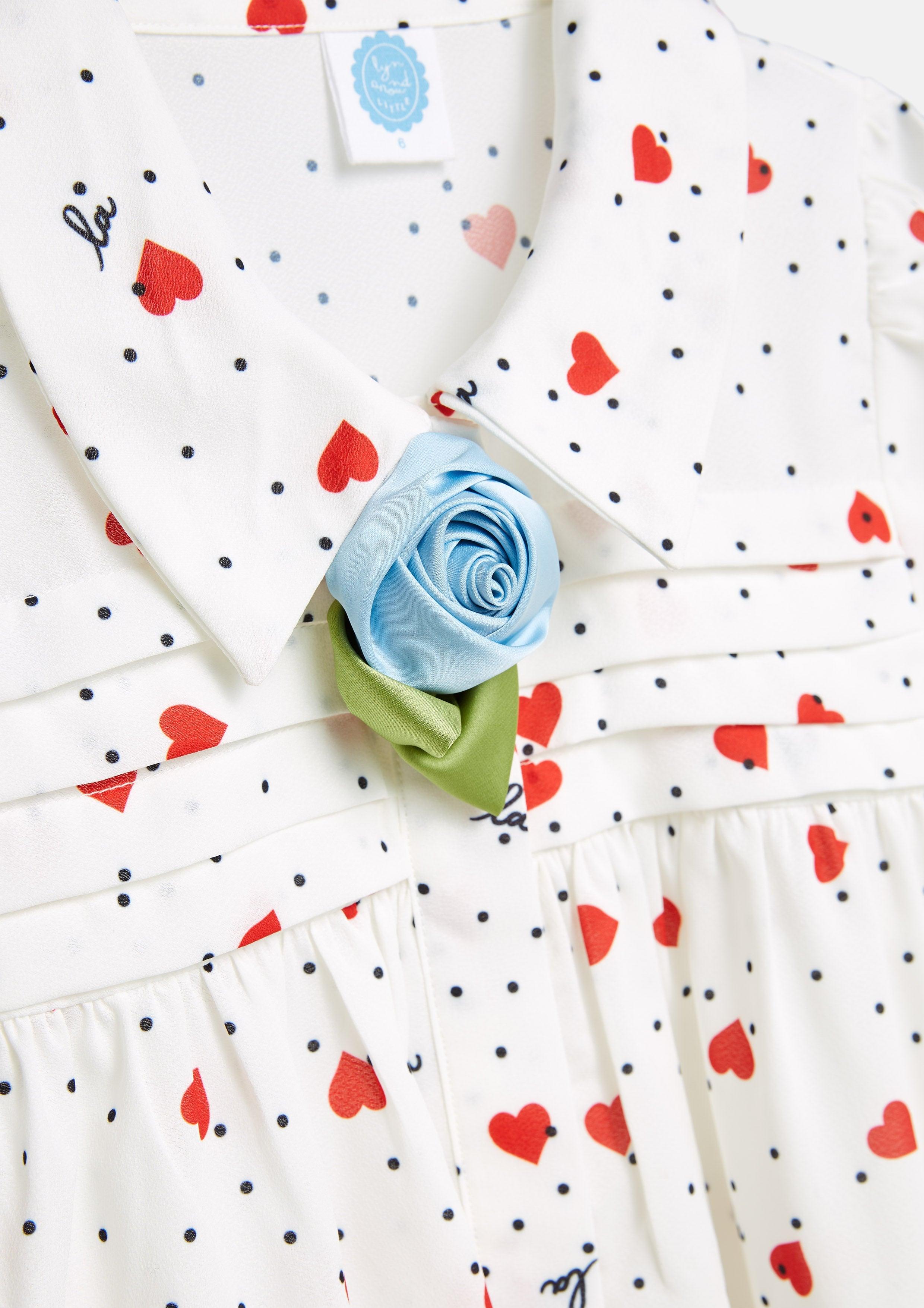 Lost In Museum Polka-Dot Heart With Rose Blouse For Girls White