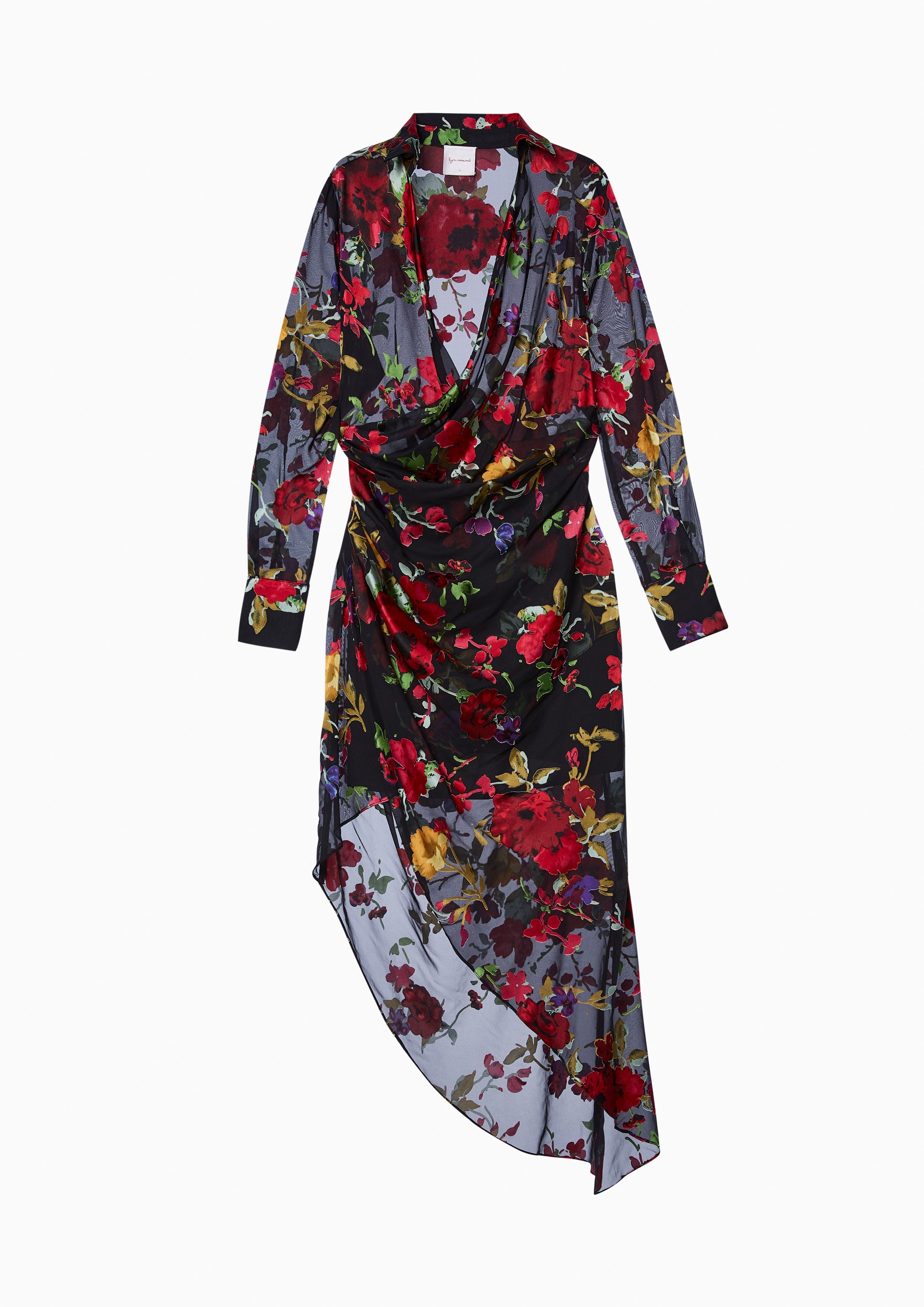 Floral Long Sleeve Asymmetric Midi Dress