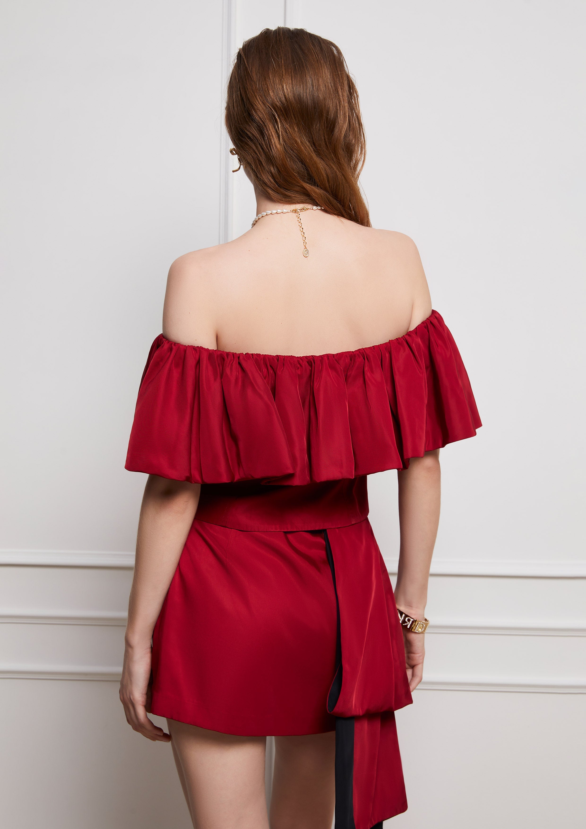 Crystal Embellished Ruffle Off-Shoulder Blouse Lost In Museum Collection