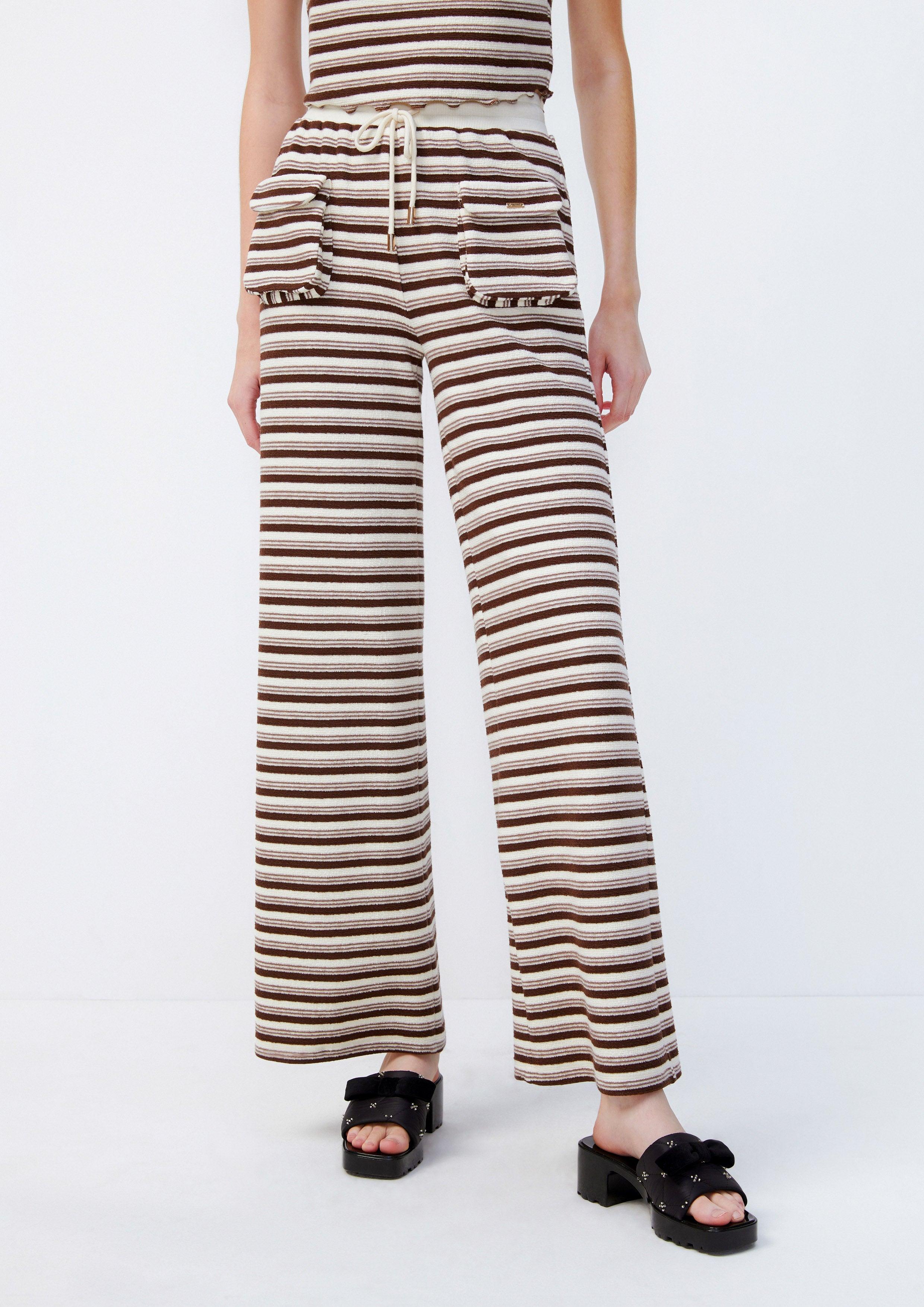 Lost in Museum Sunna Cozy Striped Wide-Leg Trousers Brown