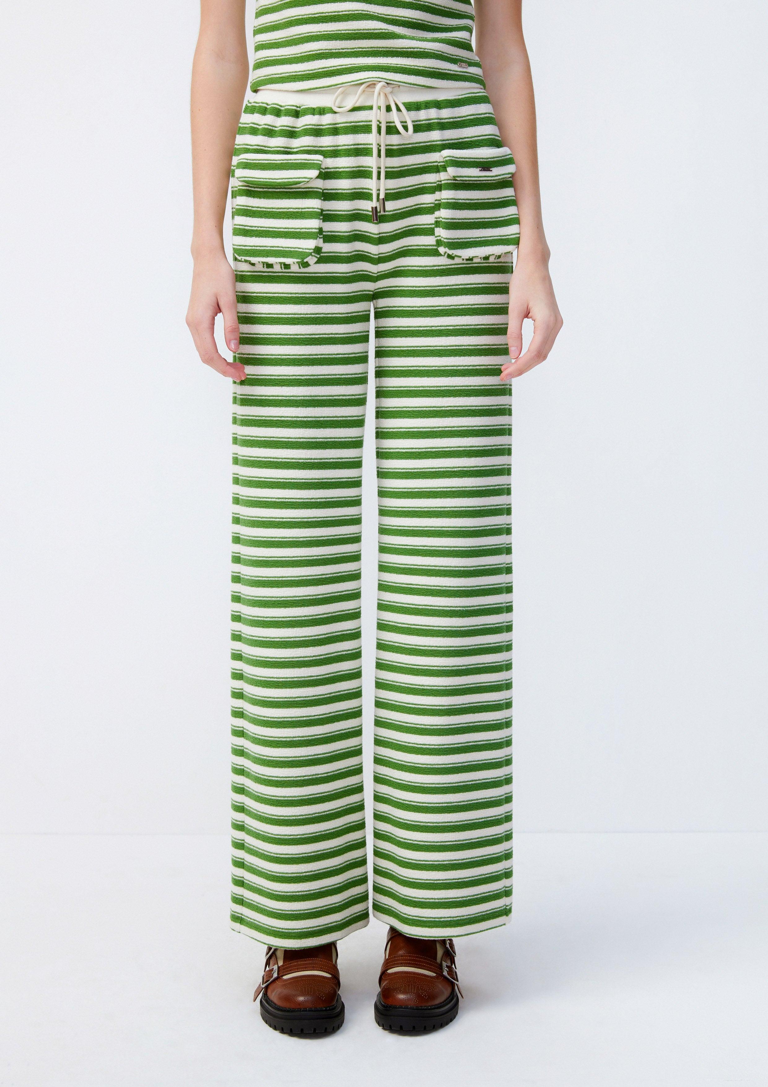 Lost in Museum Sunna Cozy Striped Wide-Leg Trousers Green