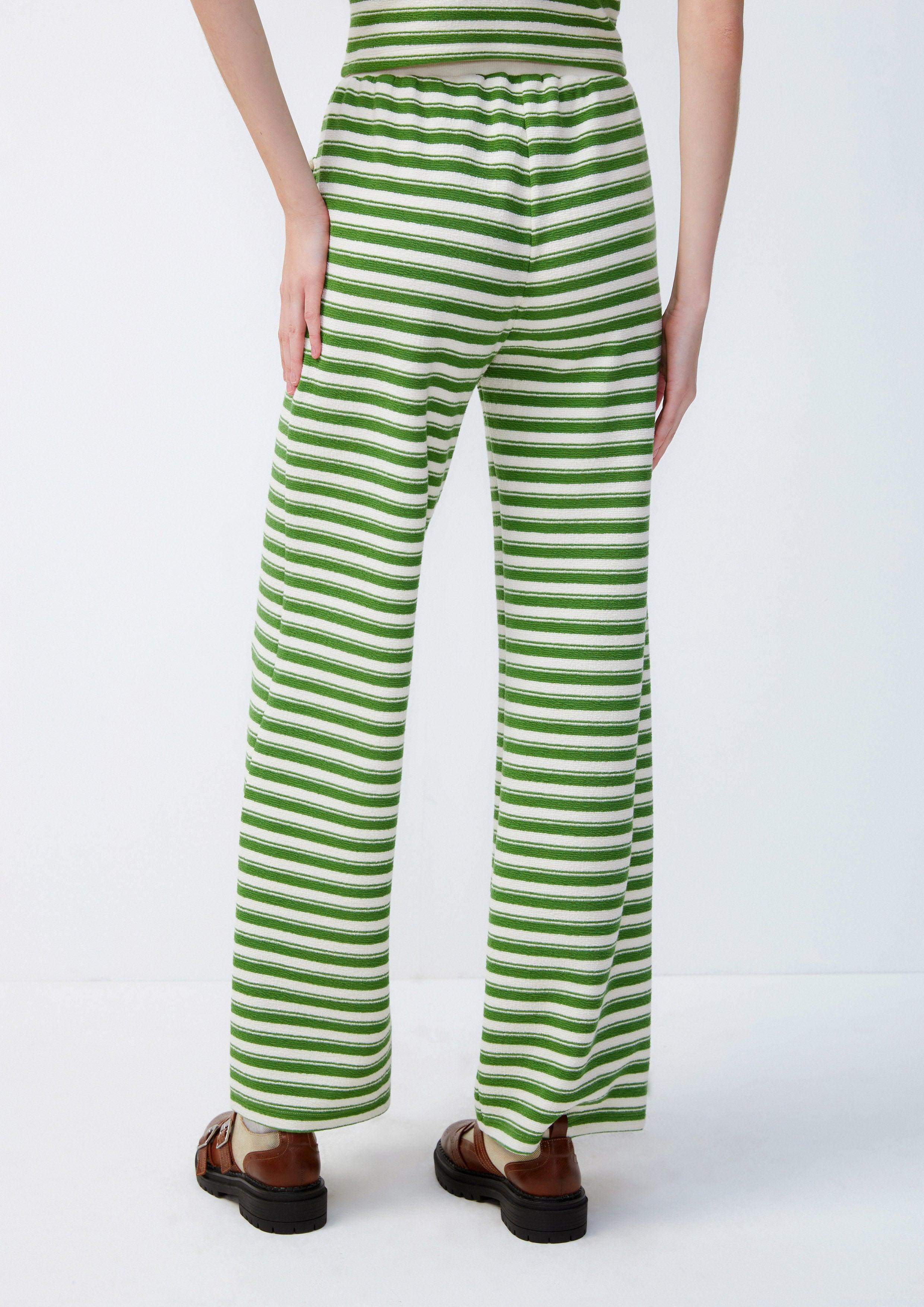 Lost in Museum Sunna Cozy Striped Wide-Leg Trousers Green