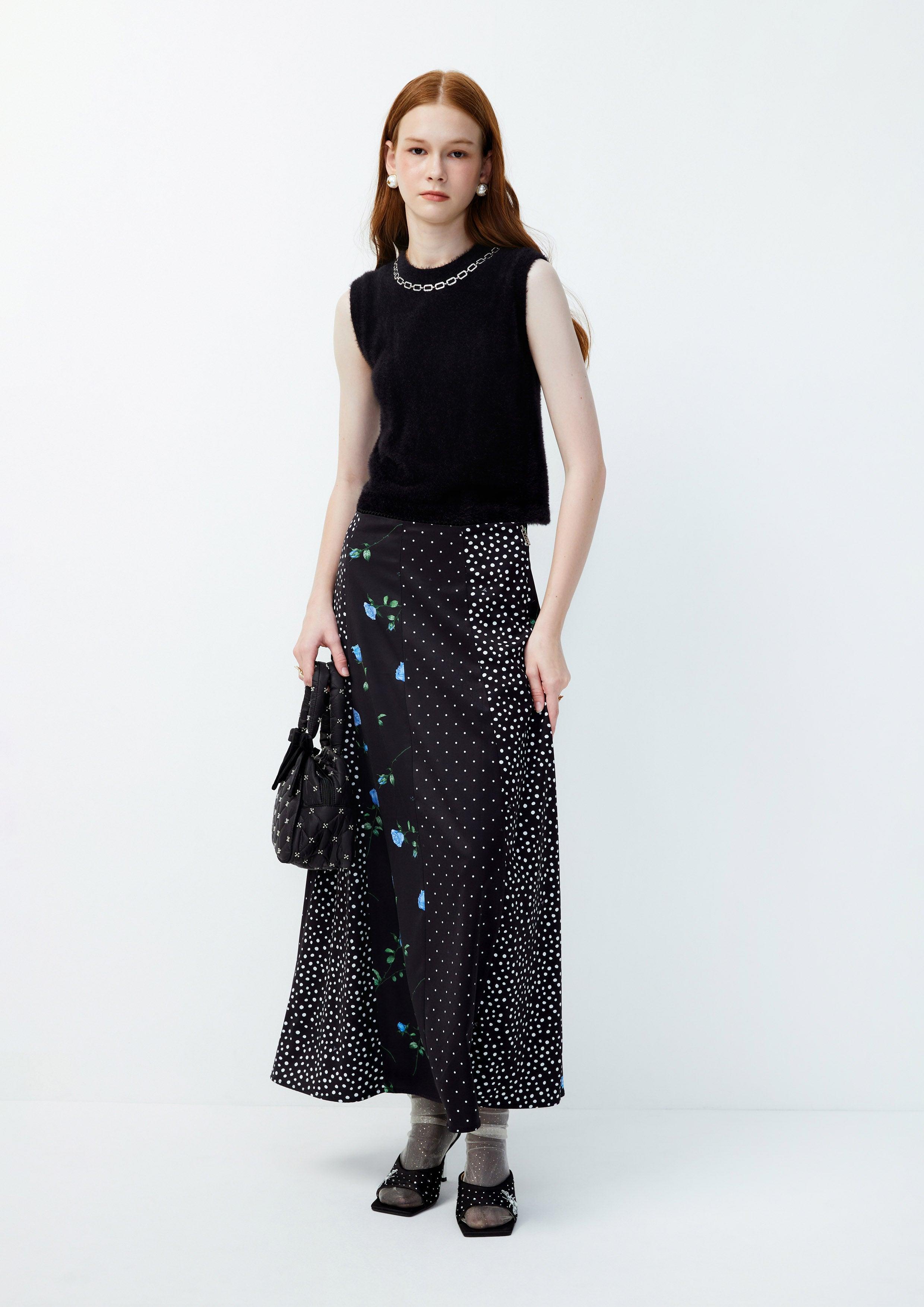 Lost In Museum Patchwork Monogram Midi Skirt Black