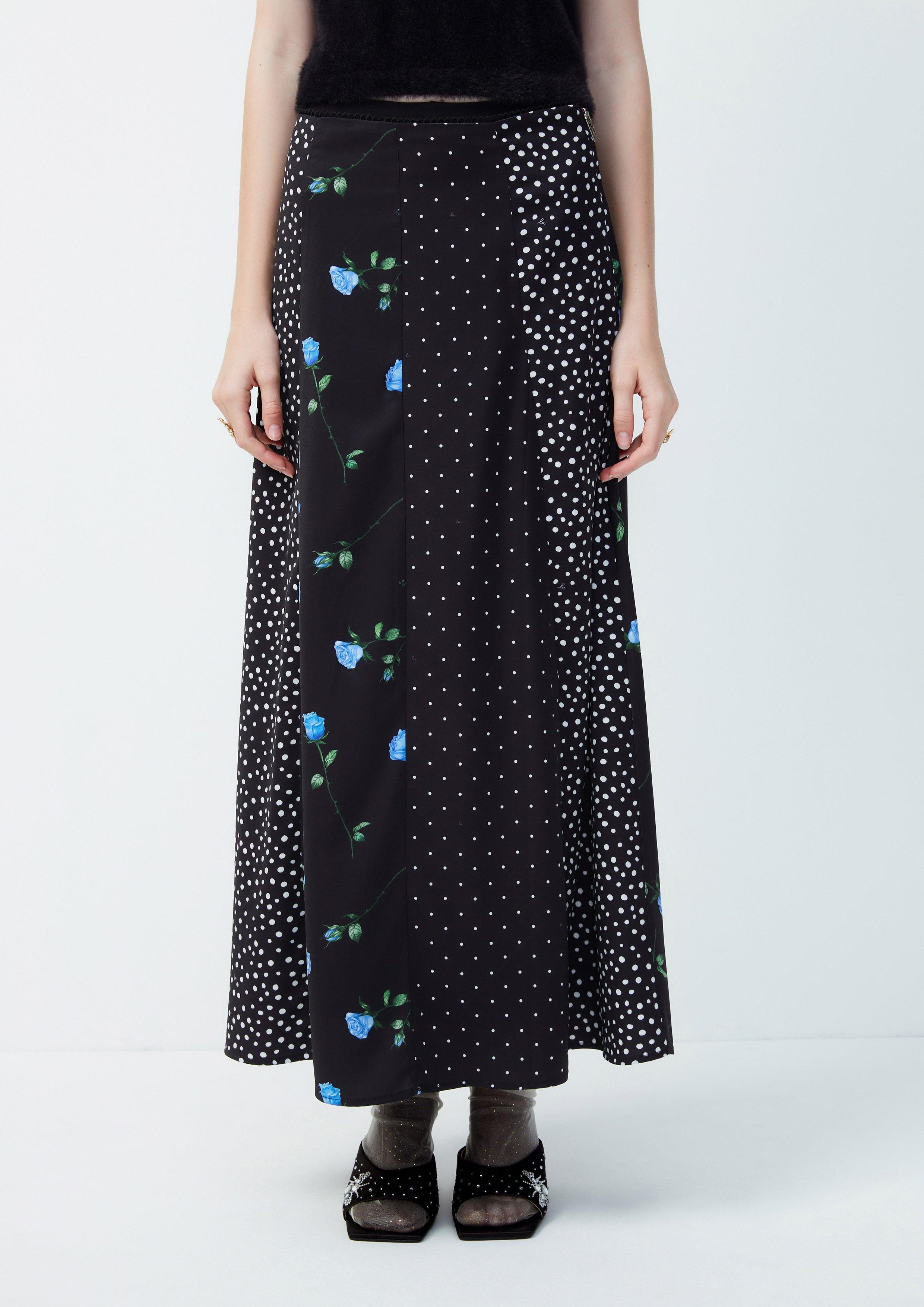 Lost In Museum Patchwork Monogram Midi Skirt Black