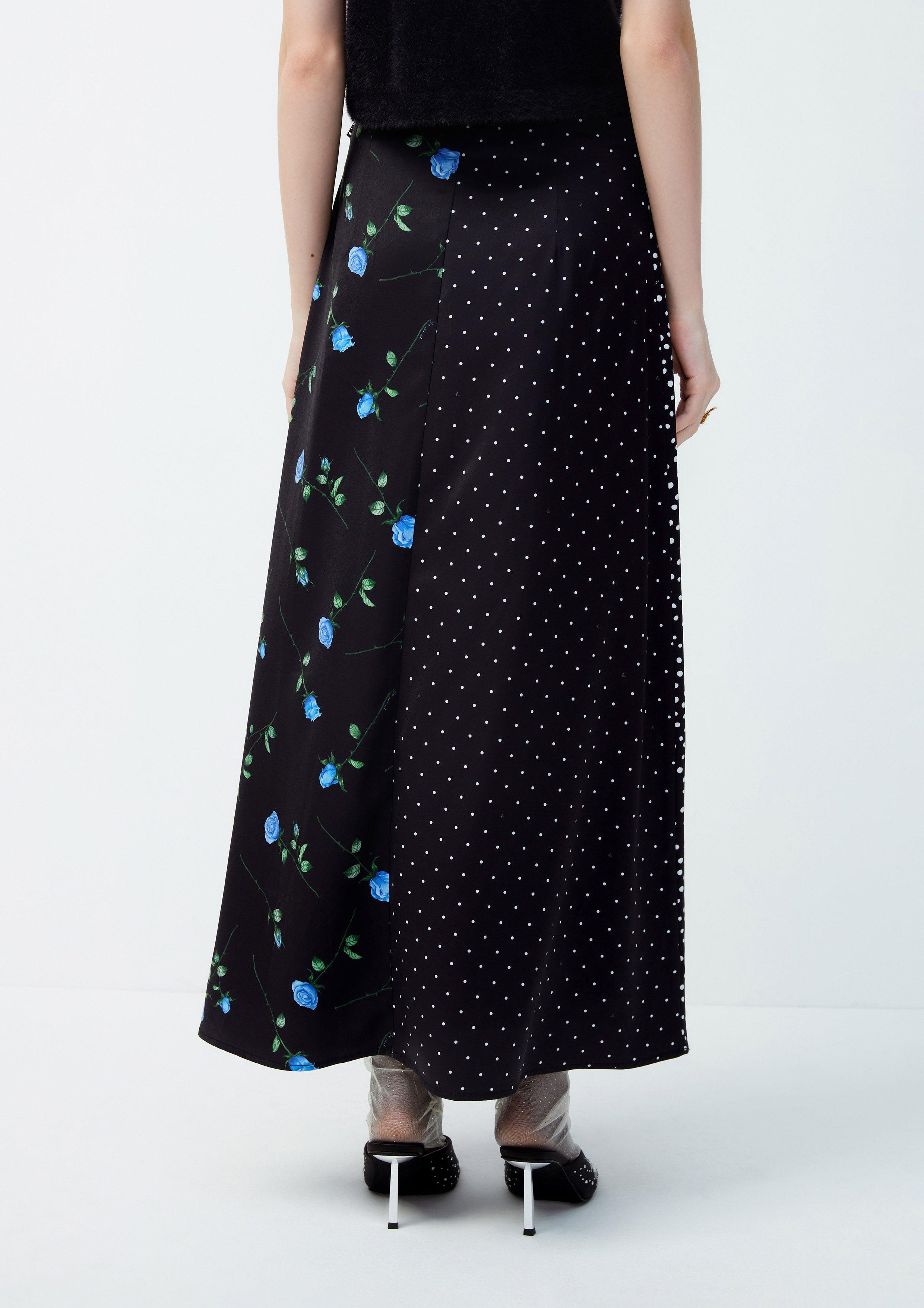 Lost In Museum Patchwork Monogram Midi Skirt Black