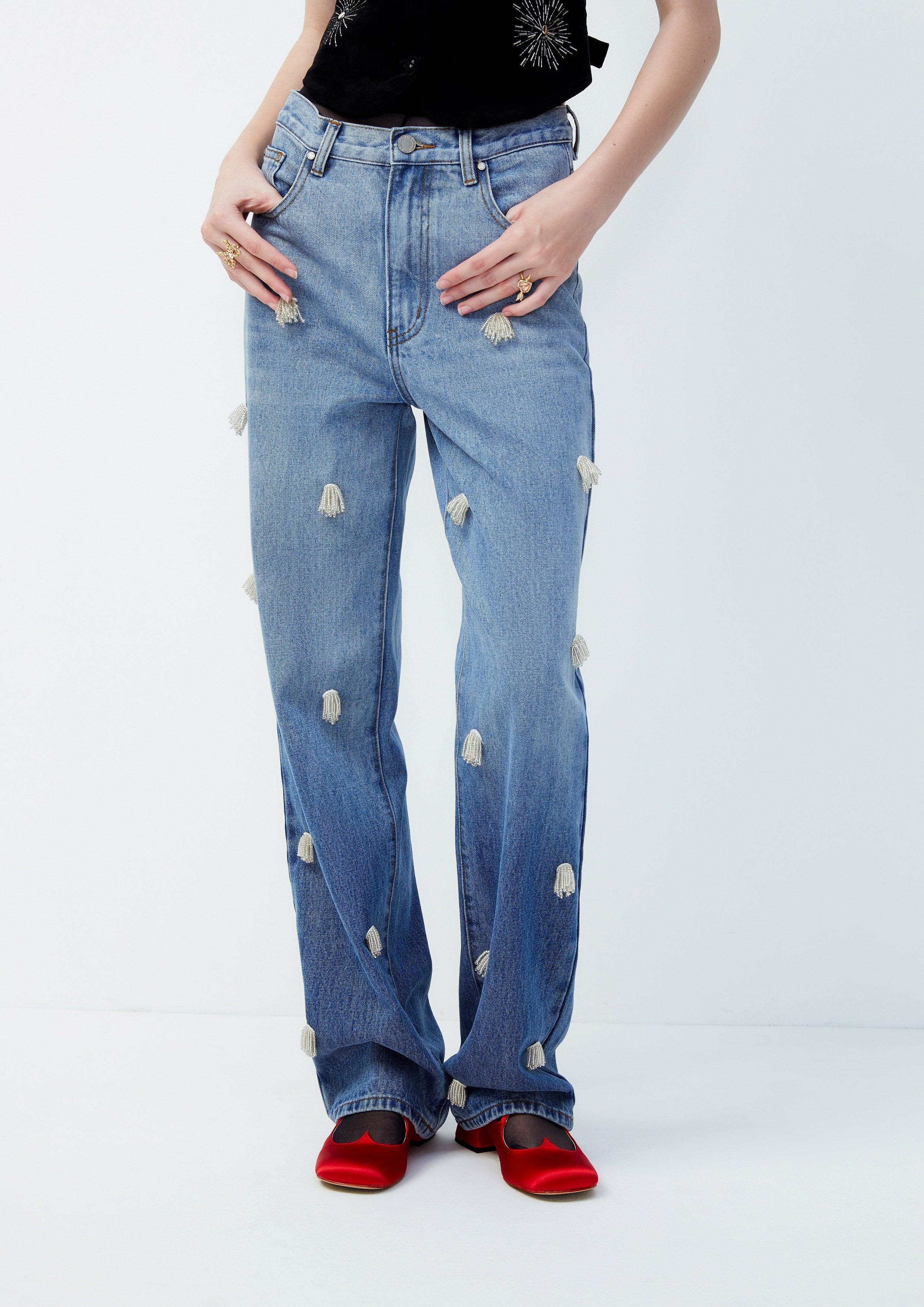 Lost in Museum Puffy Washed Denim Jeans Blue