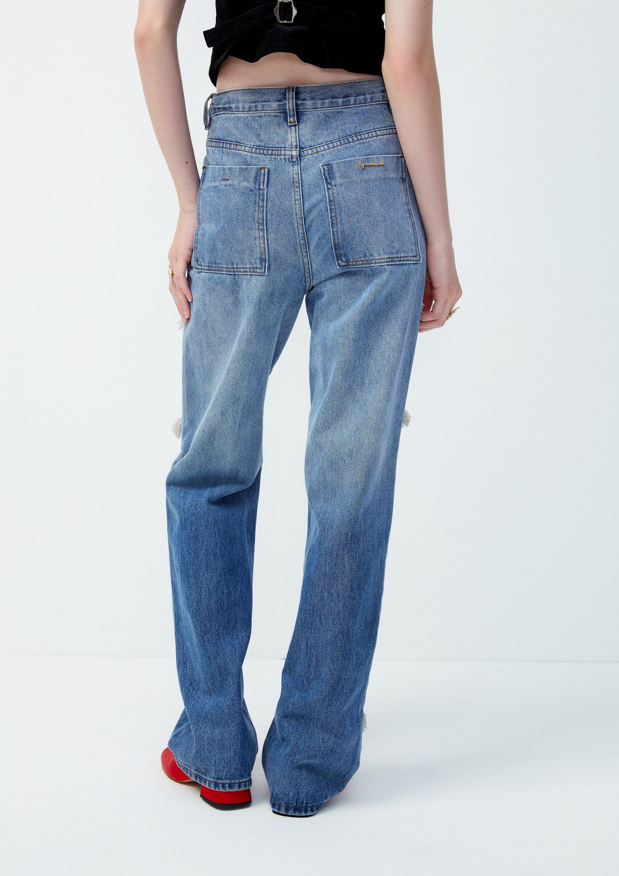 Lost in Museum Puffy Washed Denim Jeans Blue