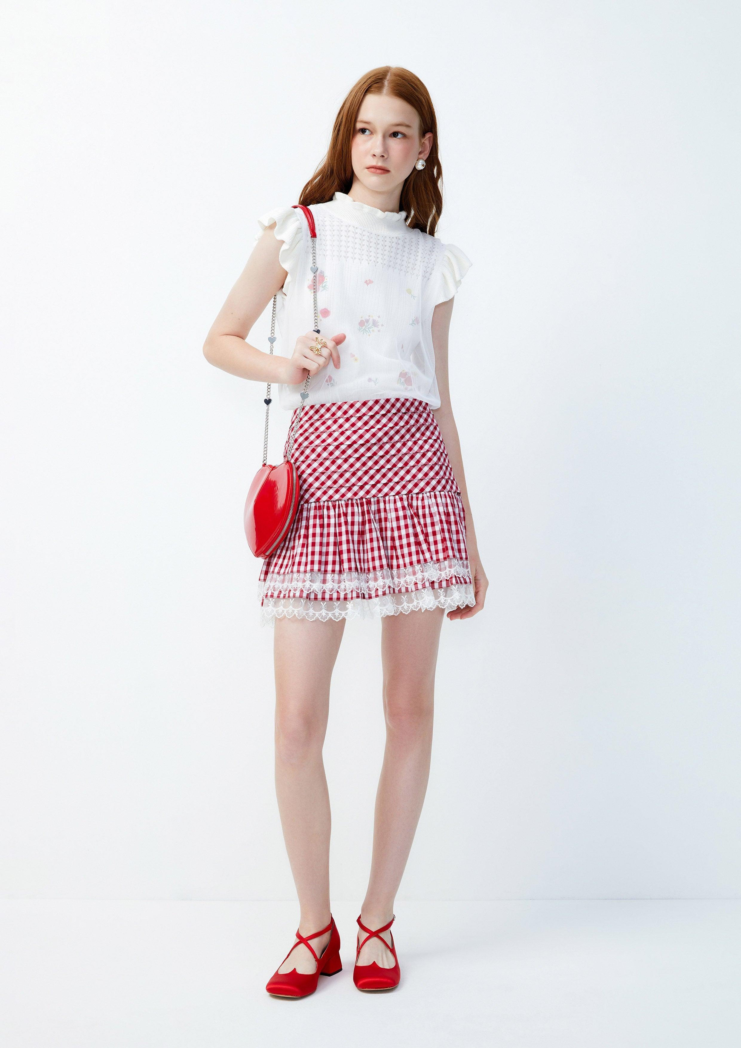 Lost in Museum Checkered Mini Skirt Red