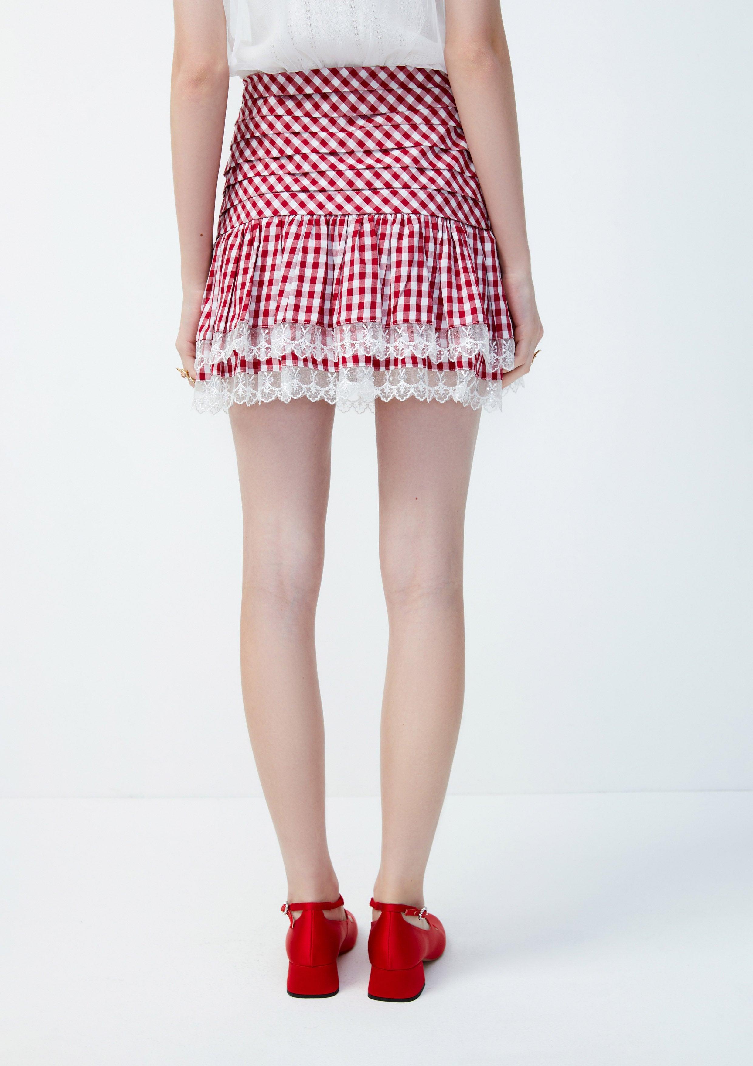 Lost in Museum Checkered Mini Skirt Red