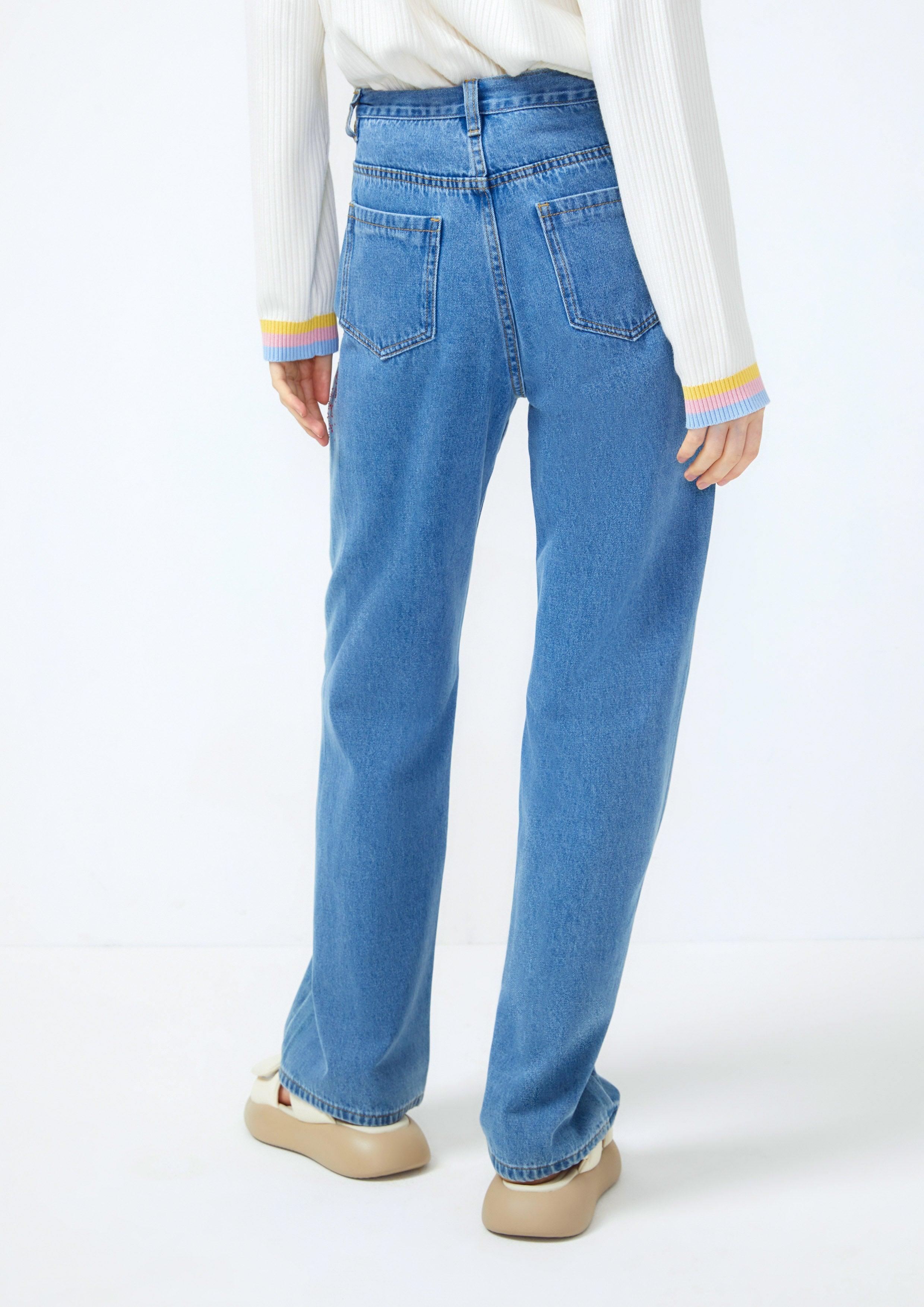 Lost In Museum Crystal Embellished Denim Pants  Blue