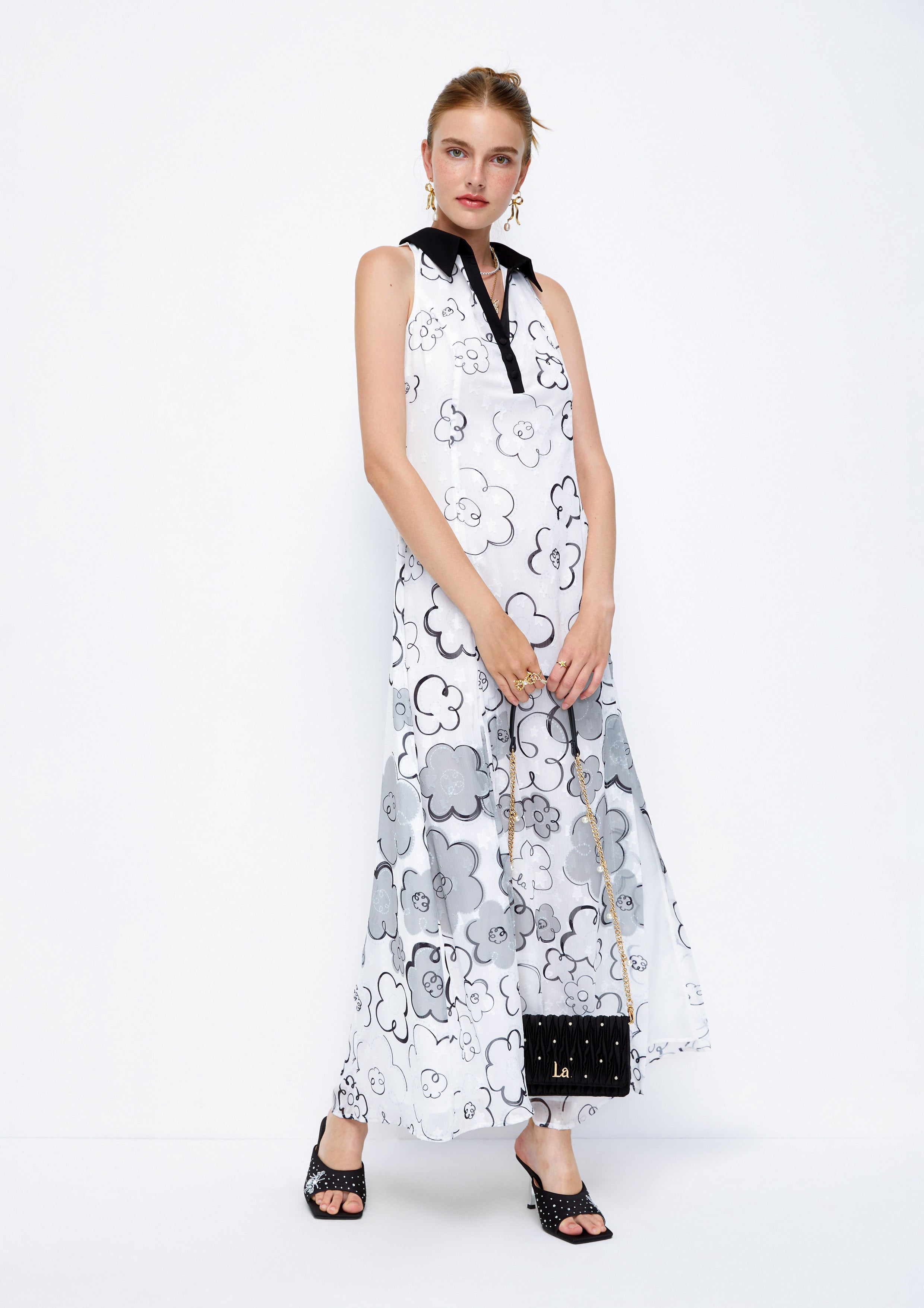 Drawing Flower Sleeveless Straight Maxi Dress Lost In Museum Collection