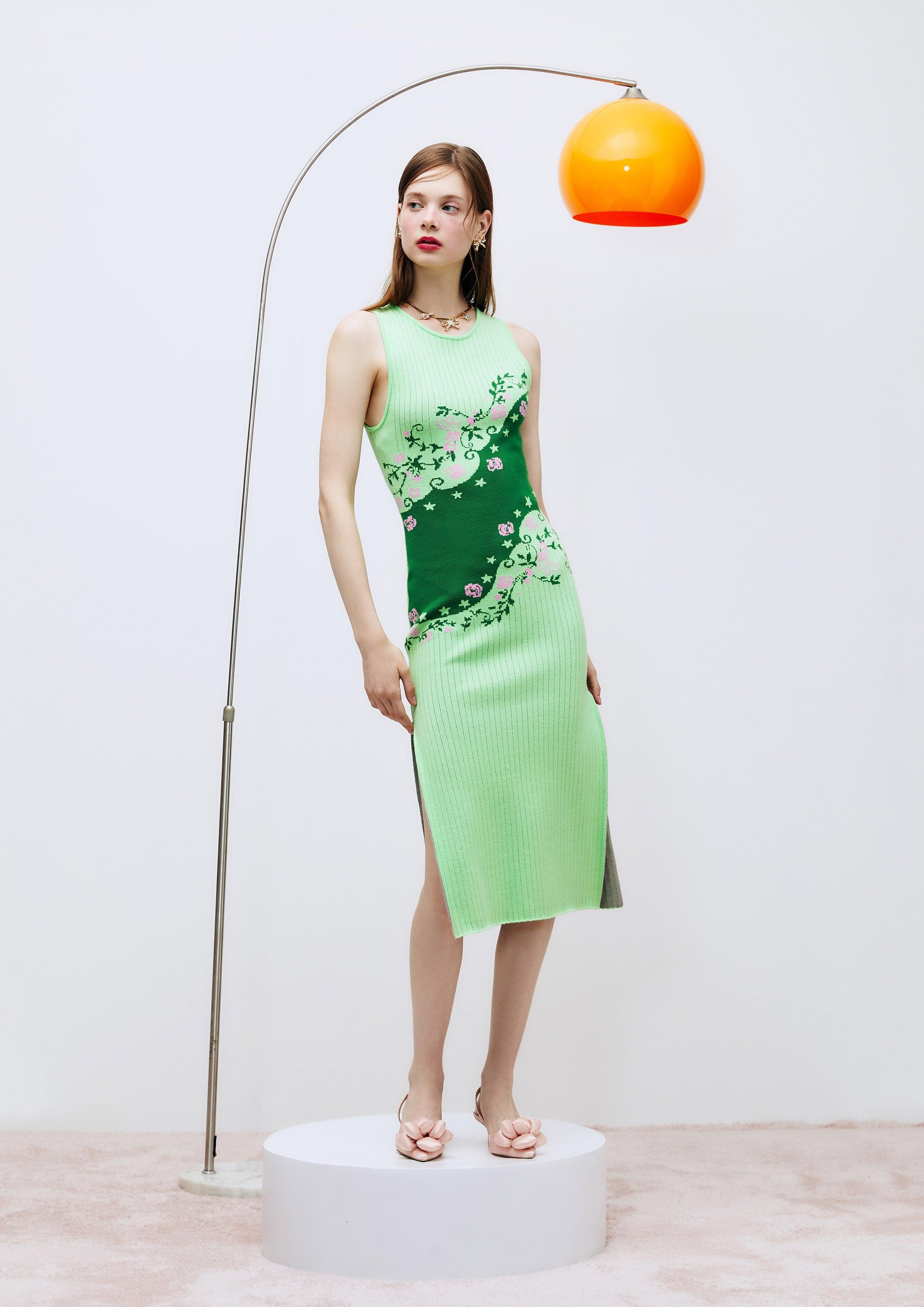 Lost In Museum Floral And Vines Sheath Dress Green