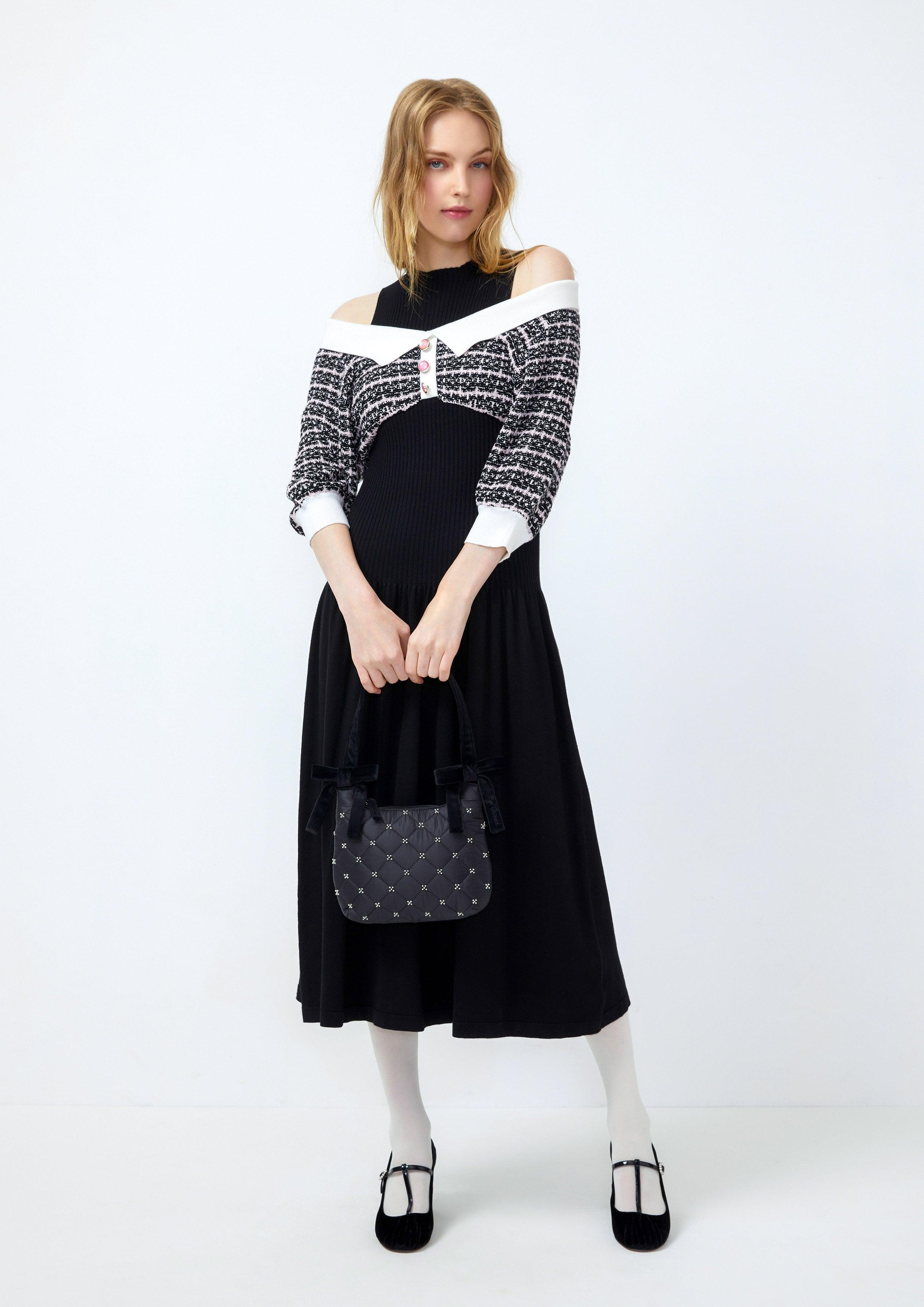 Lost in Museum Ribbed & Tweed Dress Multi Color