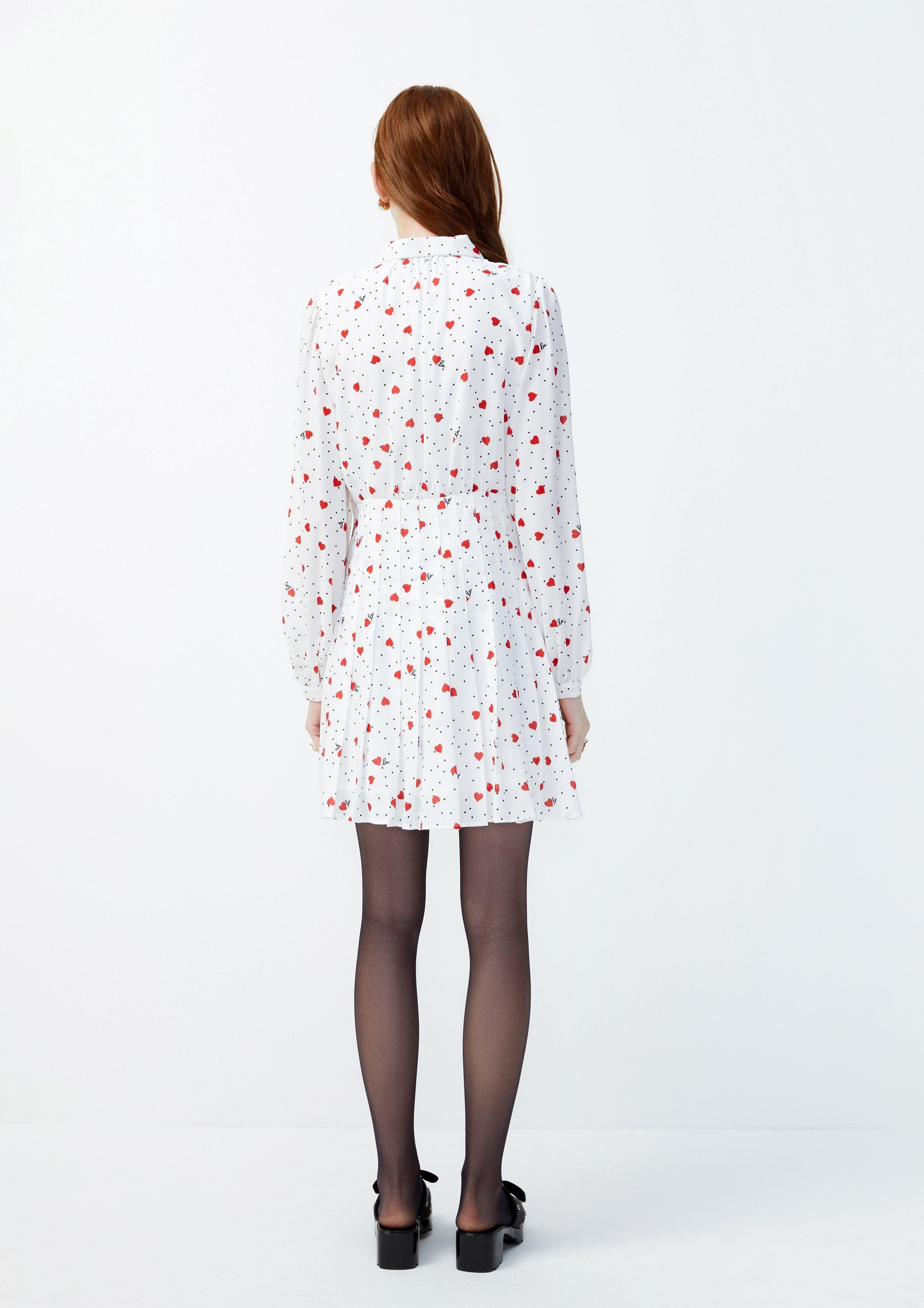 Lost in Museum Heart Polka-Dot Shirt Dress White