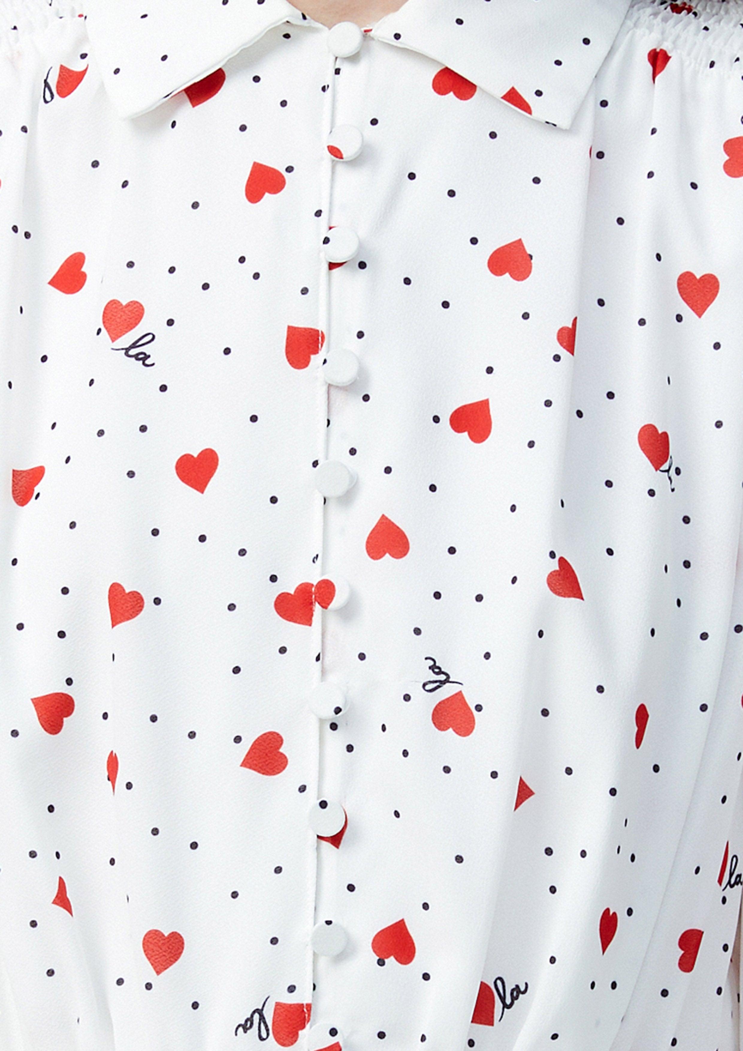 Lost in Museum Heart Polka-Dot Shirt Dress White