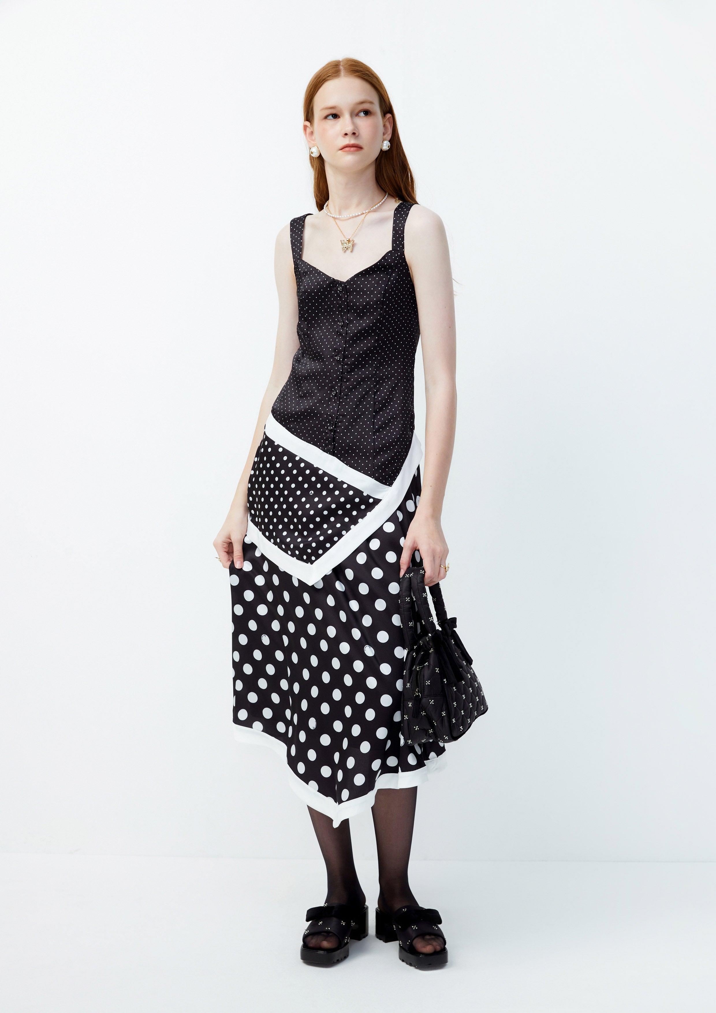 Lost in Museum Patchwork Polka-Dot Dress Black