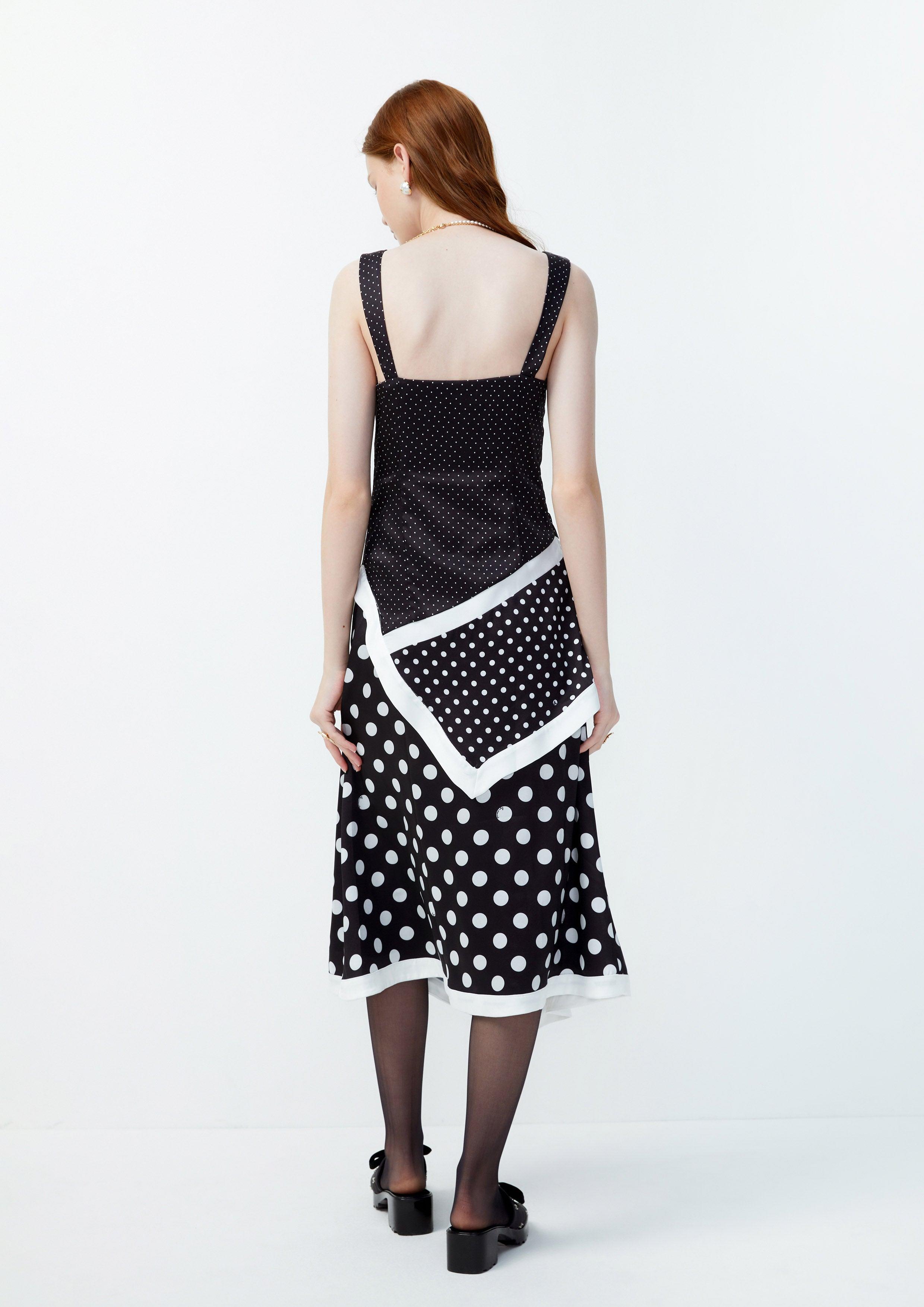 Lost in Museum Patchwork Polka-Dot Dress Black