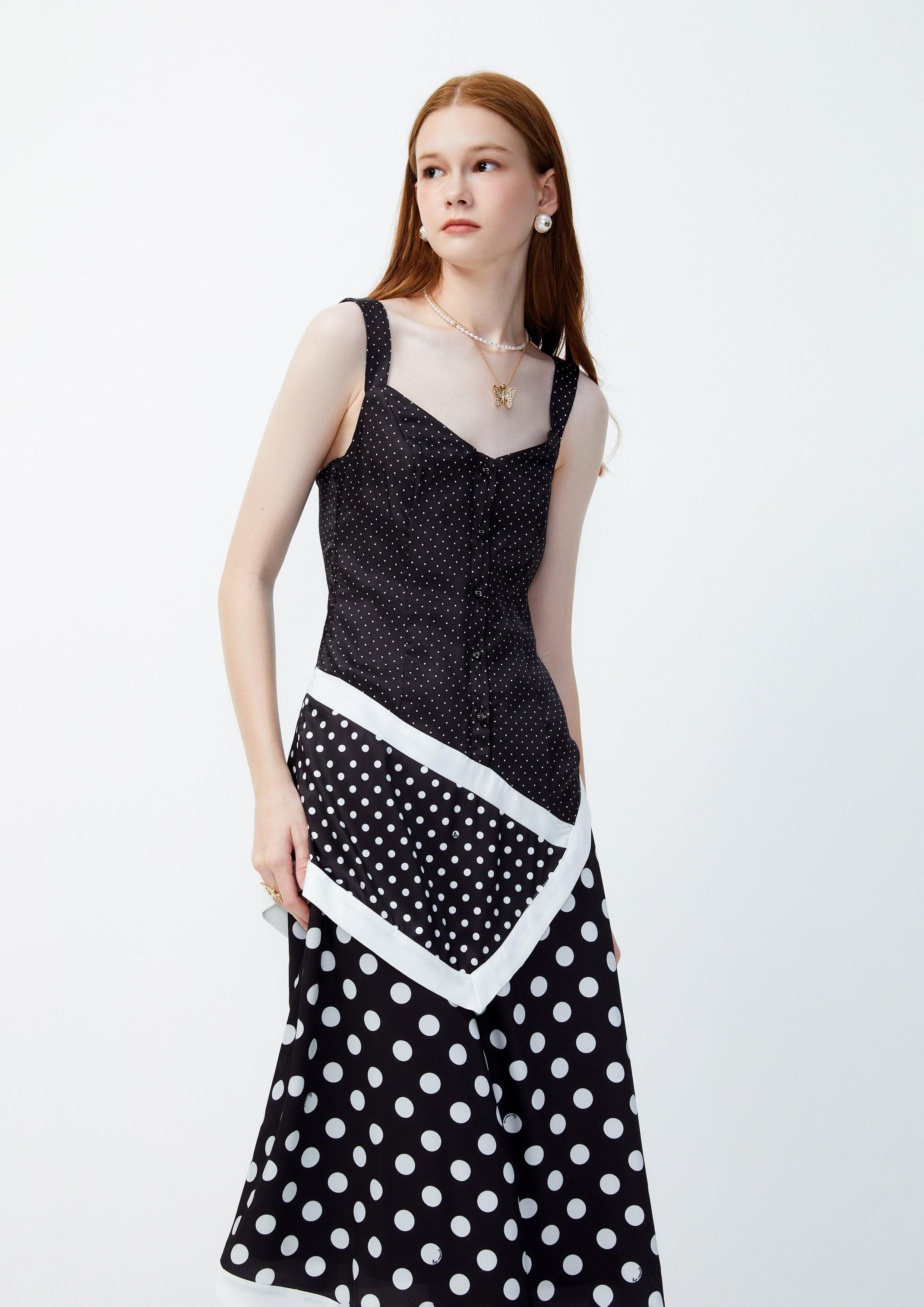 Lost in Museum Patchwork Polka-Dot Dress Black