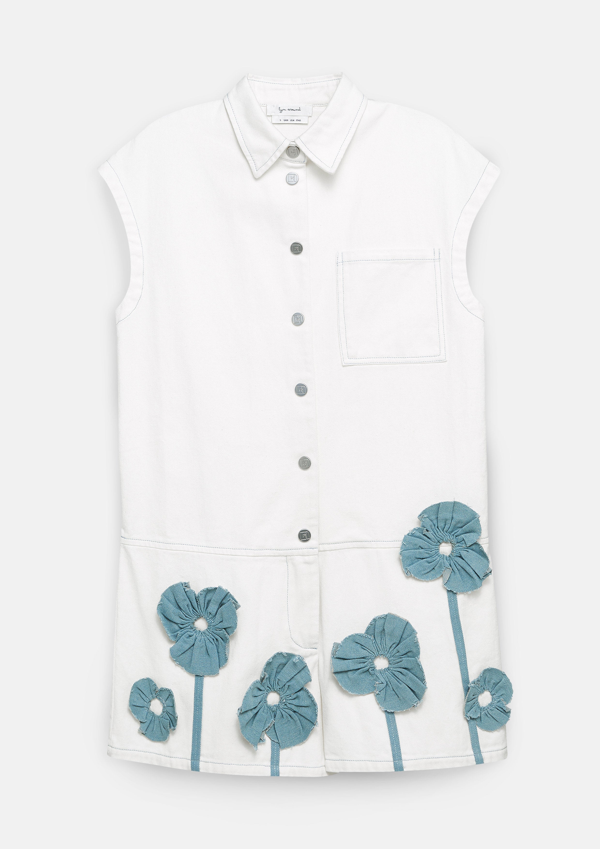 Ruffle Floral Applique Sleeveless Denim Romper Lost In Museum Collection