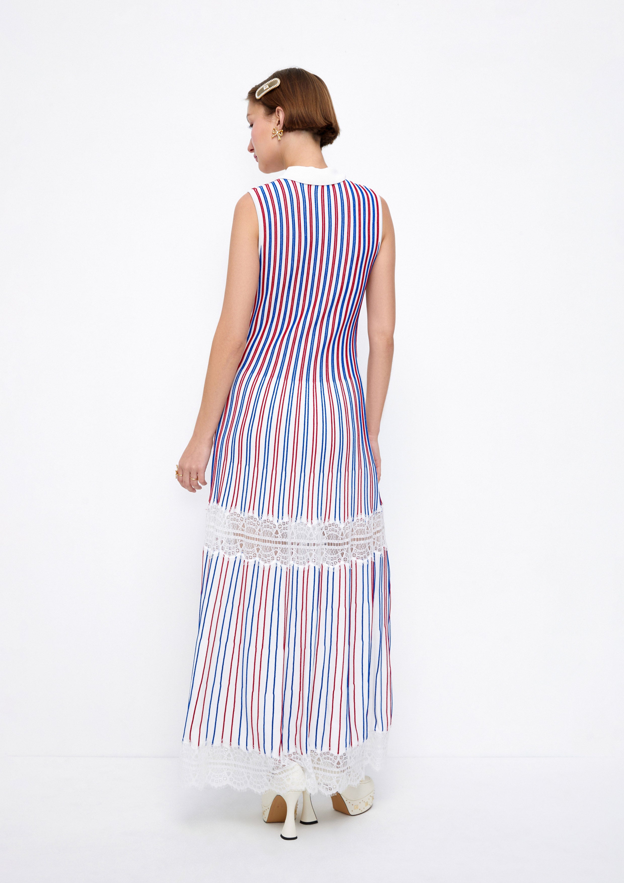 Bow Tie Lace Trim Striped Maxi Dress Lost In Museum Collection