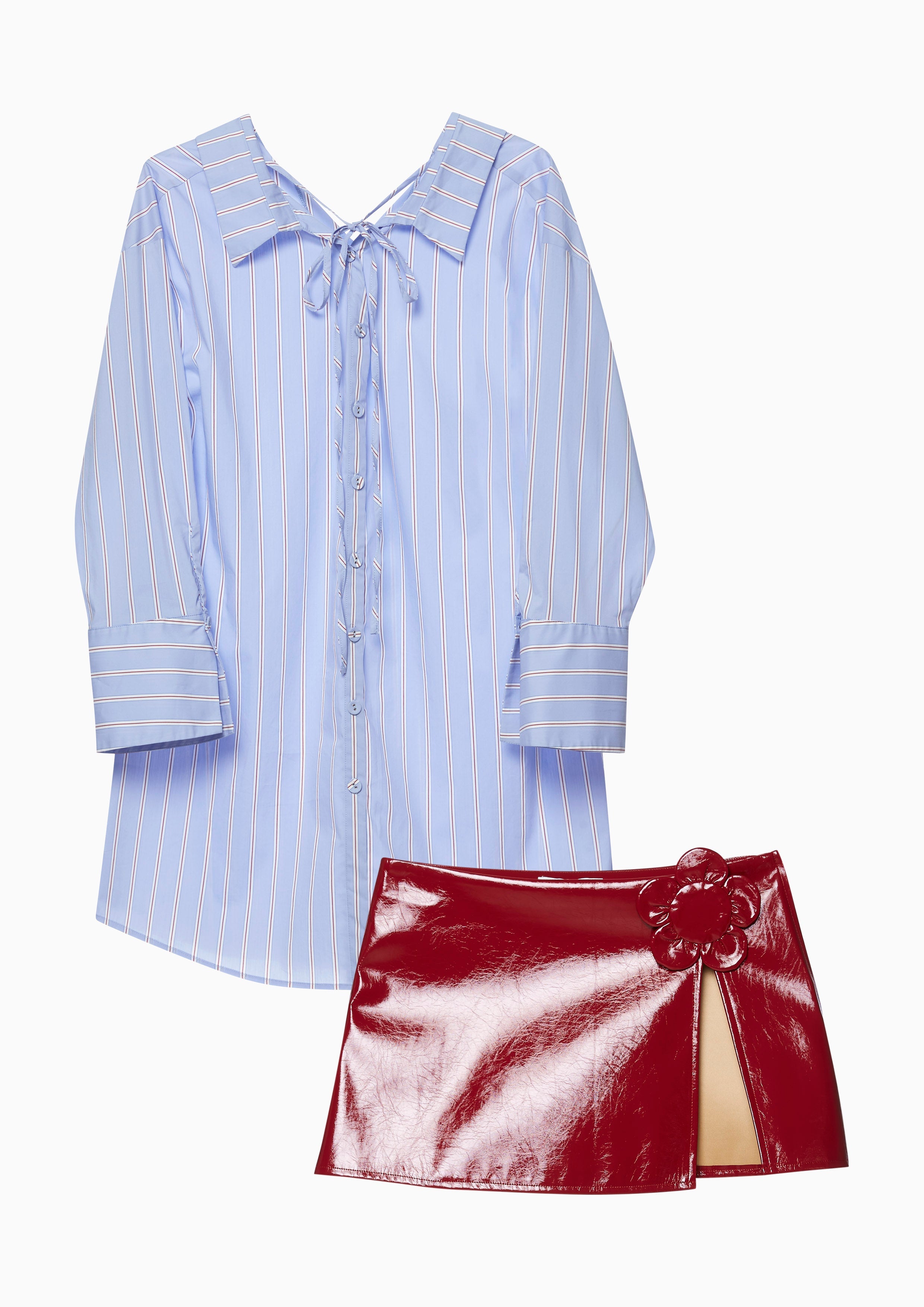 Ensemble Set Striped Shirt and Flower Embroidered Mini Skirt Lost In Museum Collection