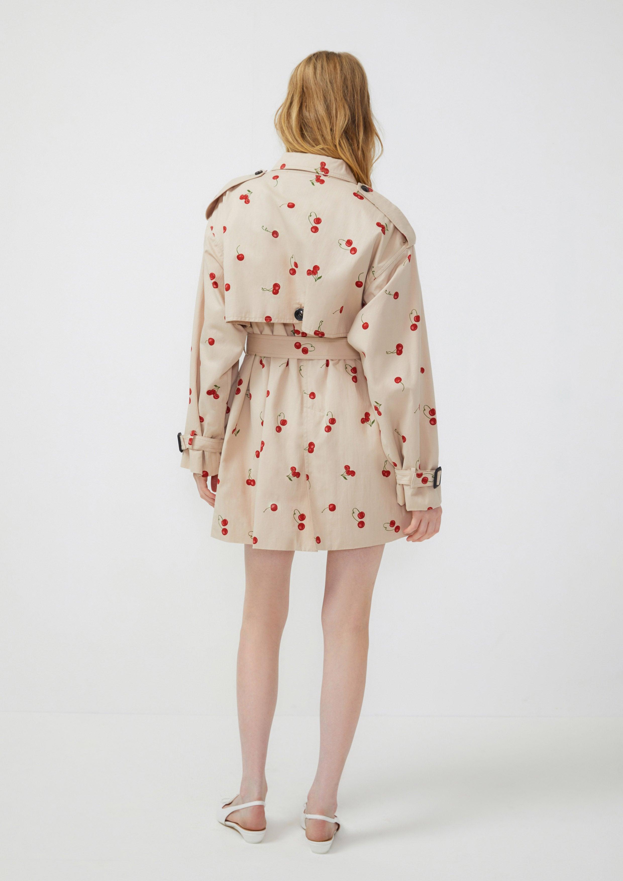 Lost In Museum Cherry Print Coat Beige