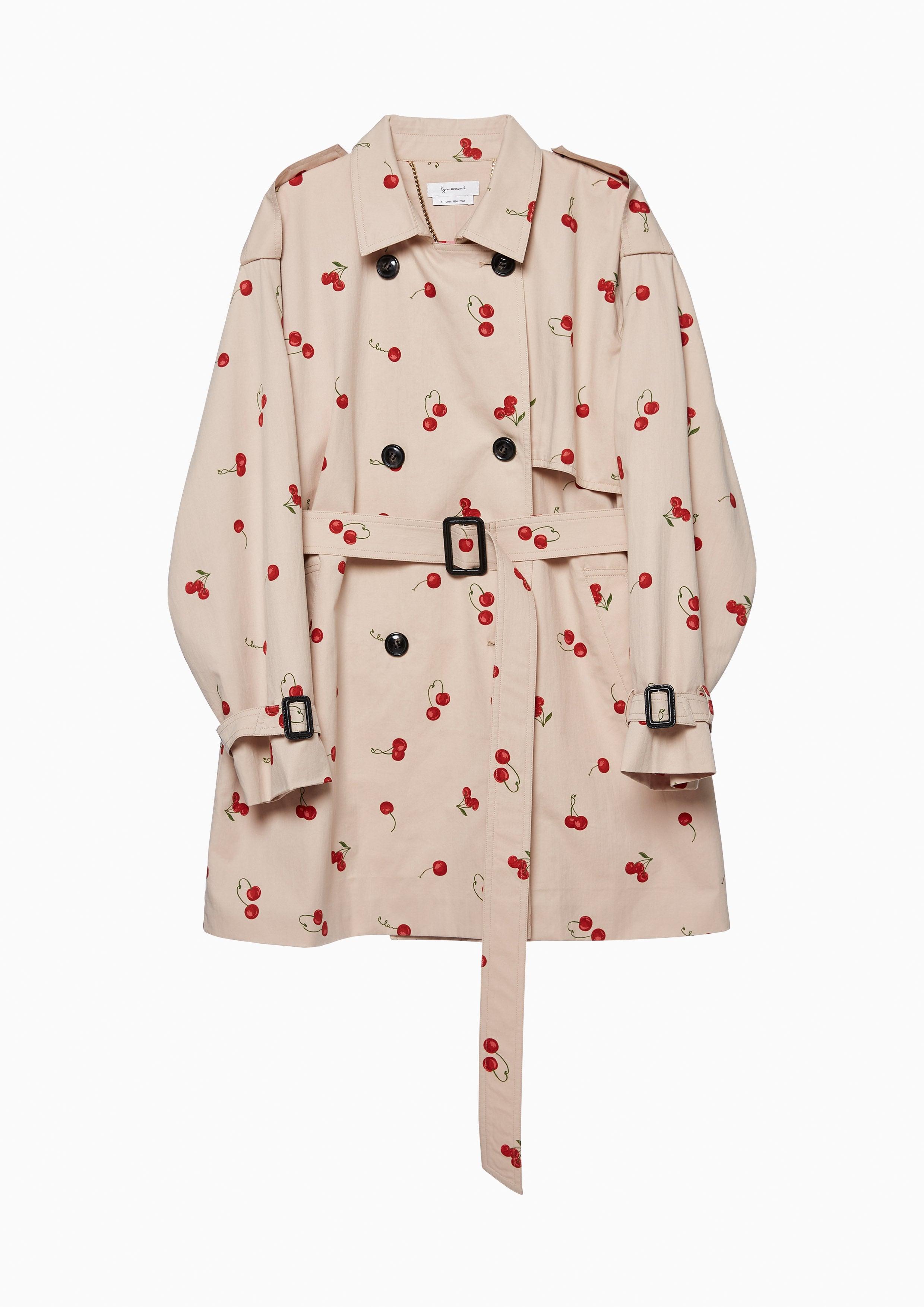 Lost In Museum Cherry Print Coat Beige