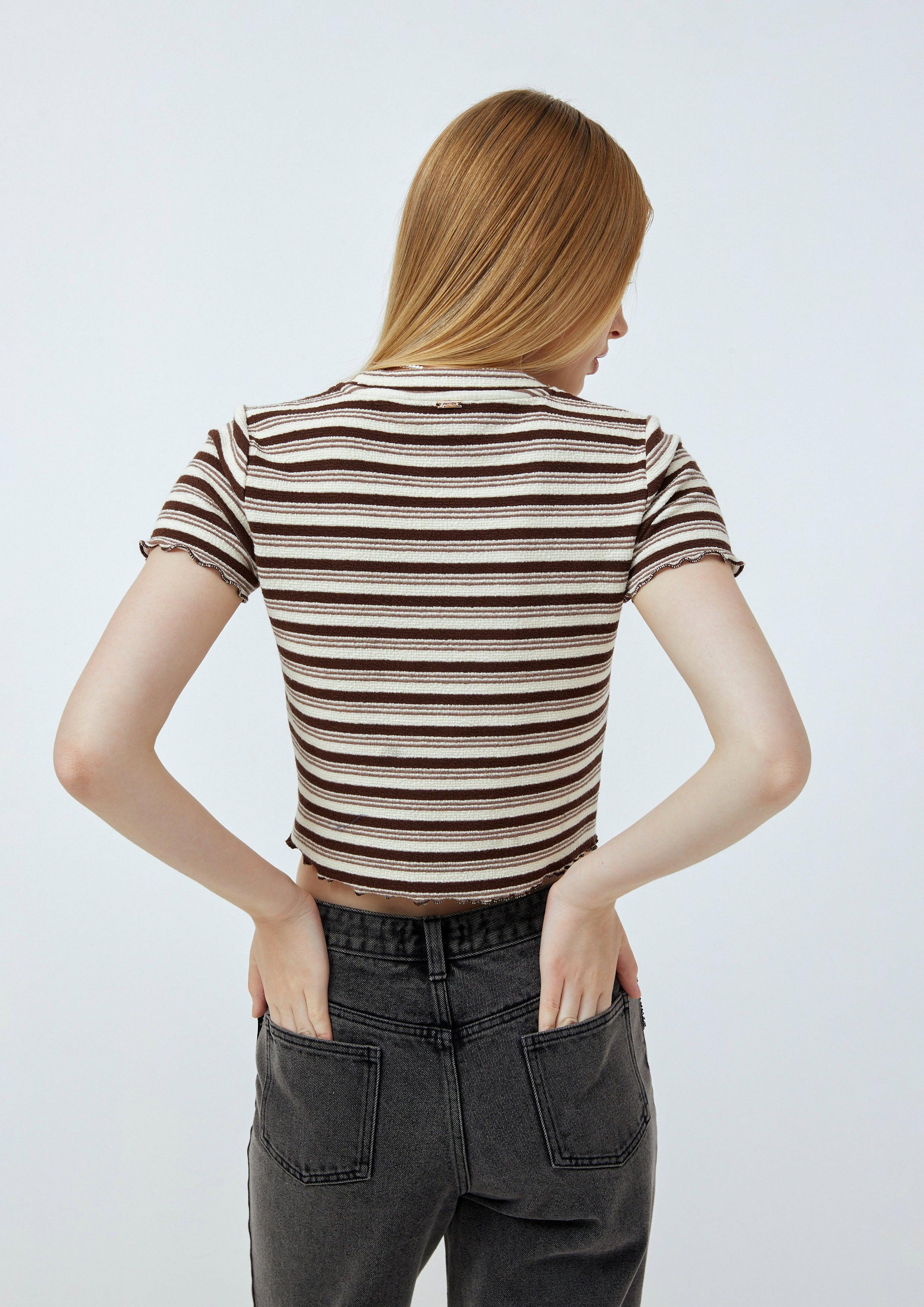 Lost in Museum Sunna Cozy Short-Sleeve Striped Tee Brown