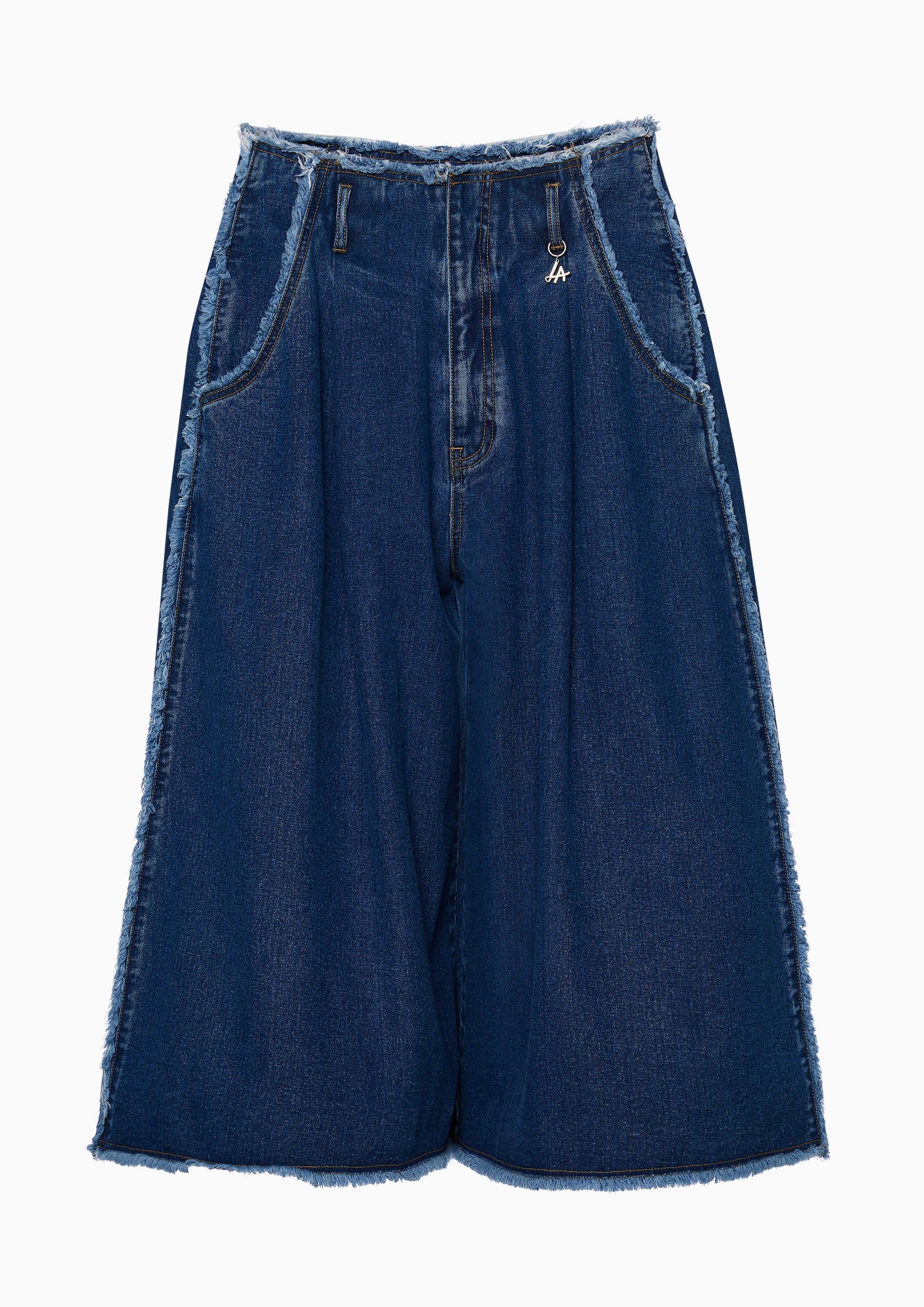 Lost In Museum Frayed Trim Denim Pants Blue