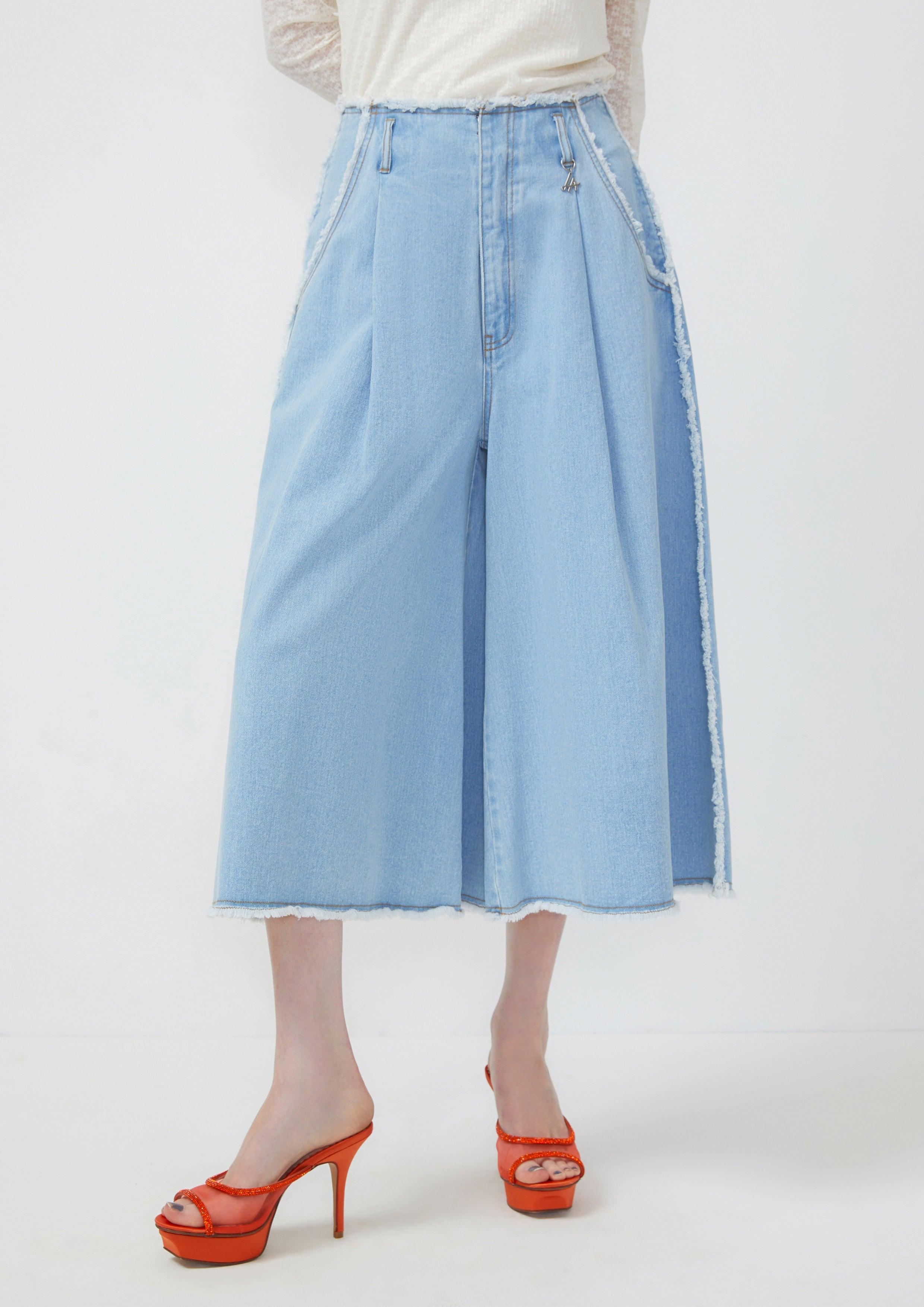 Lost In Museum Frayed Trim Legs Denim Pants Blue