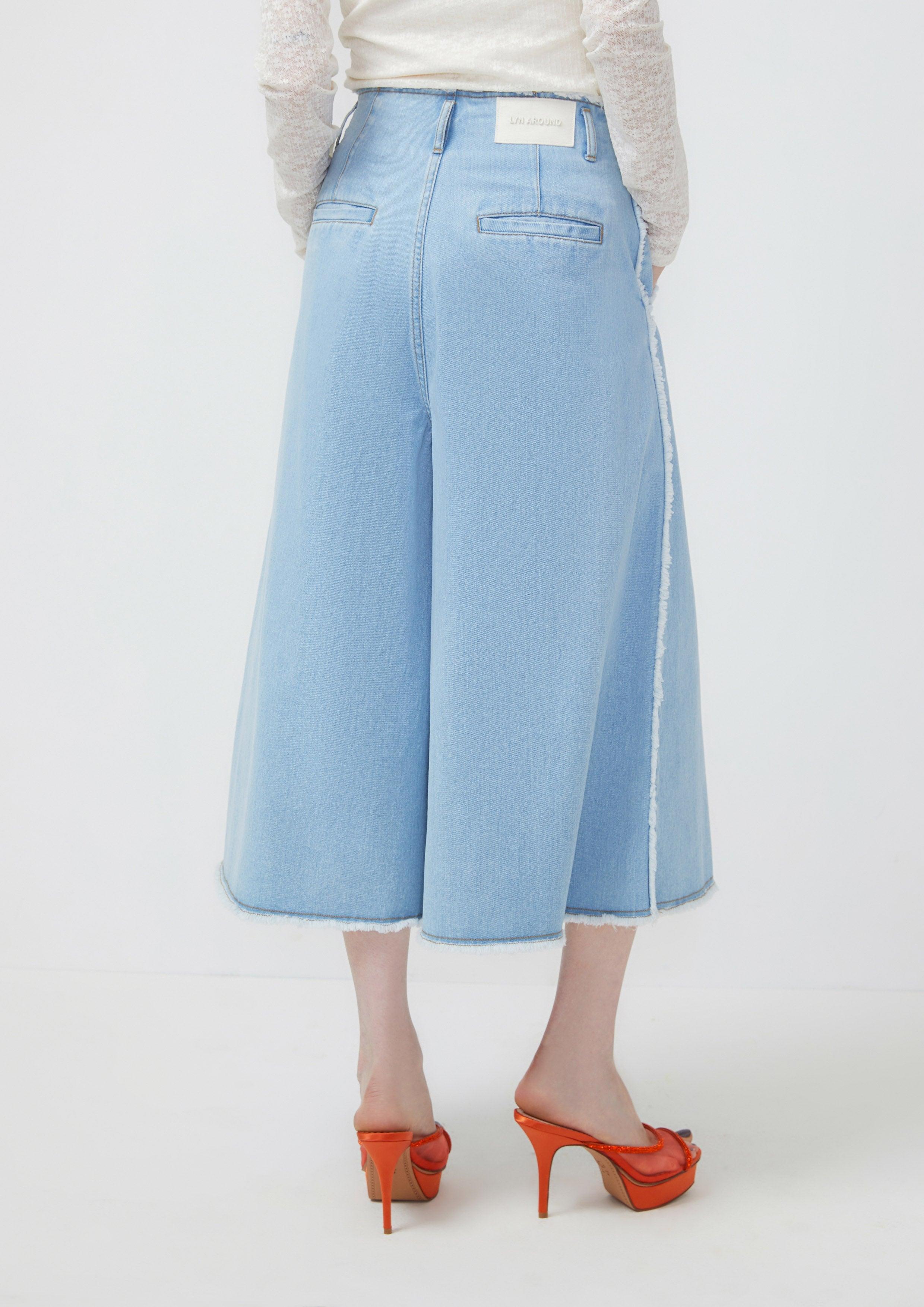 Lost In Museum Frayed Trim Legs Denim Pants Blue