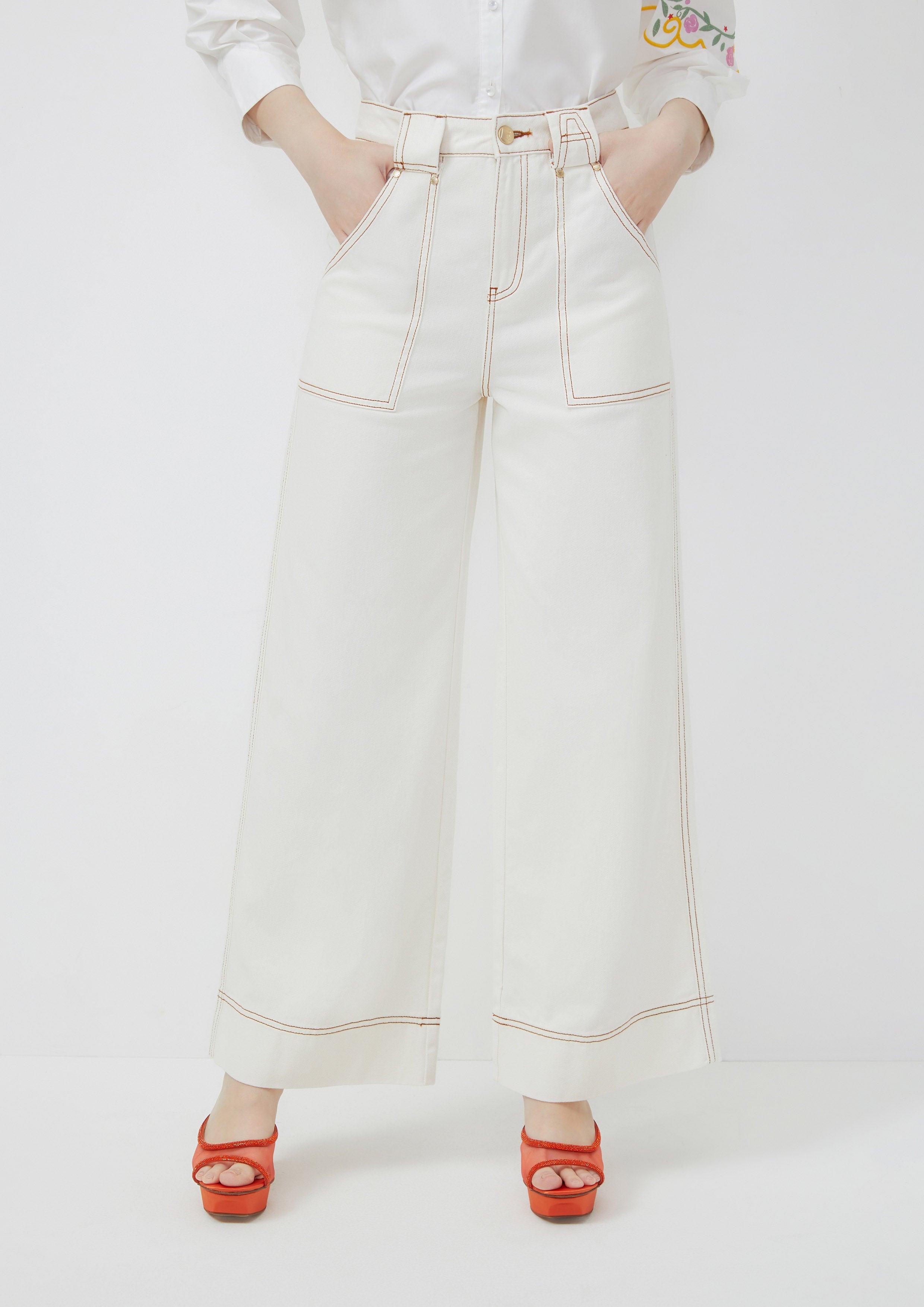 Stitch Wide Leg Jeans White