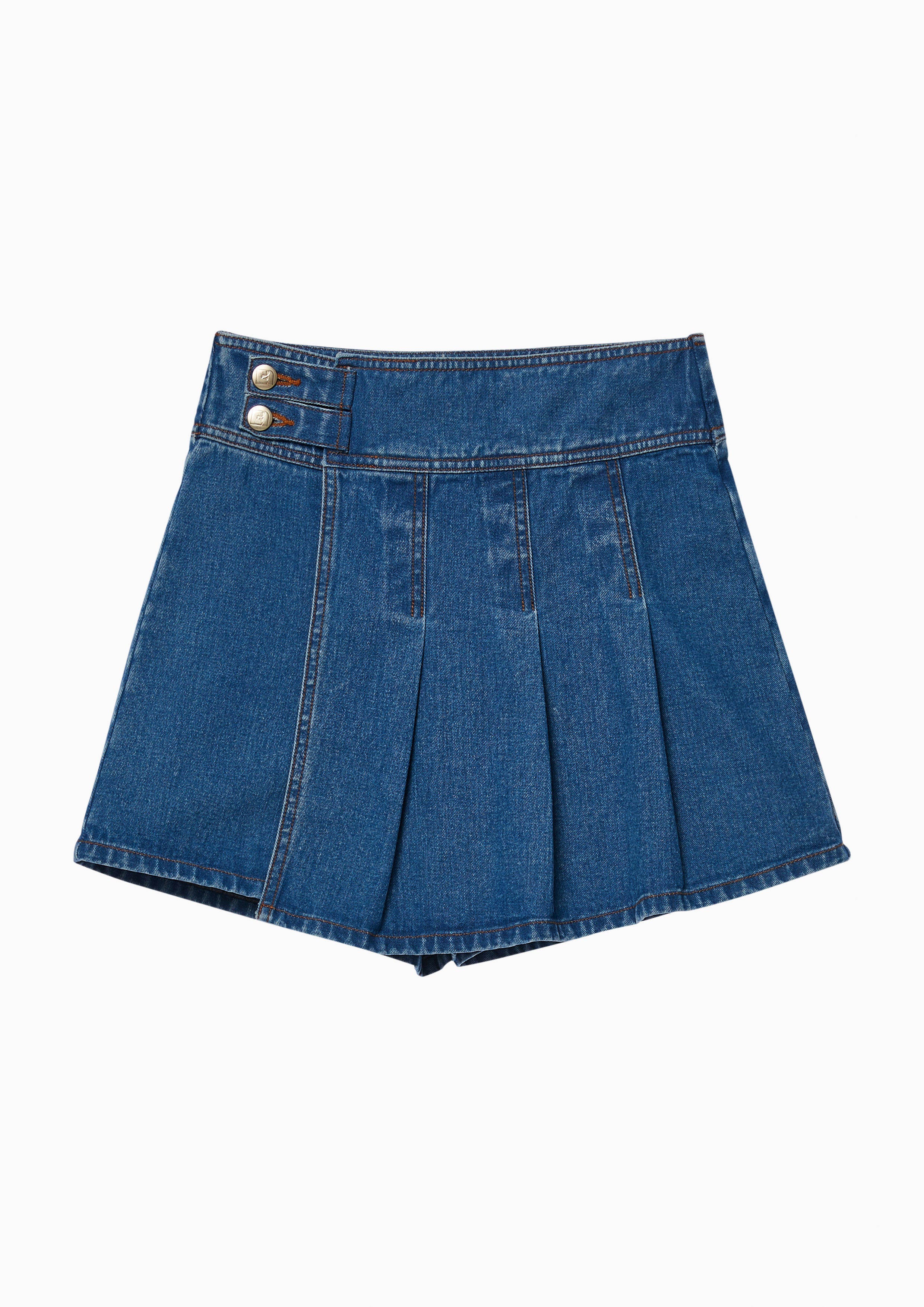 Pleated Denim Skorts Lost In Museum Collection