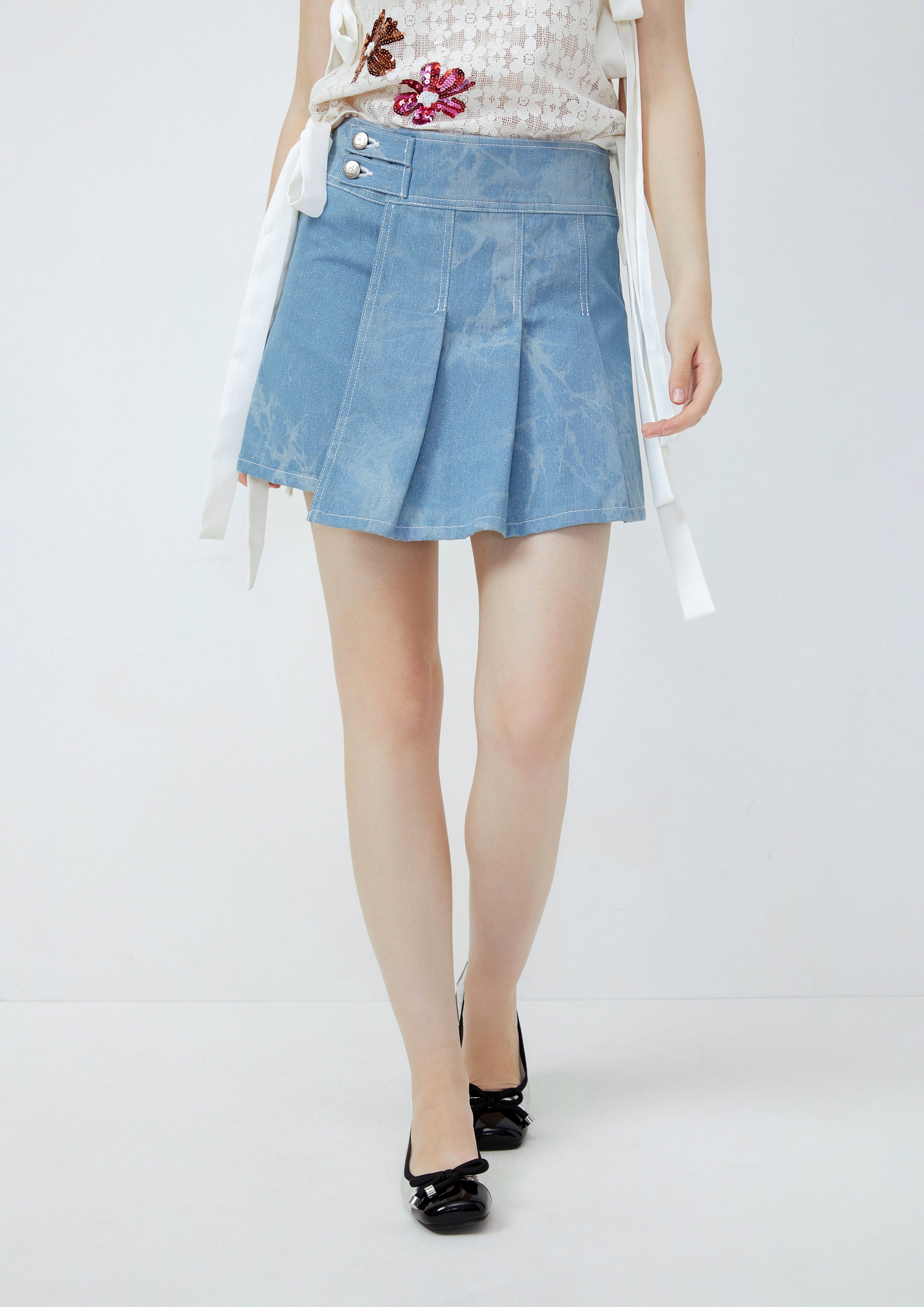 Pleated Denim Shorts Lost In Museum Collection