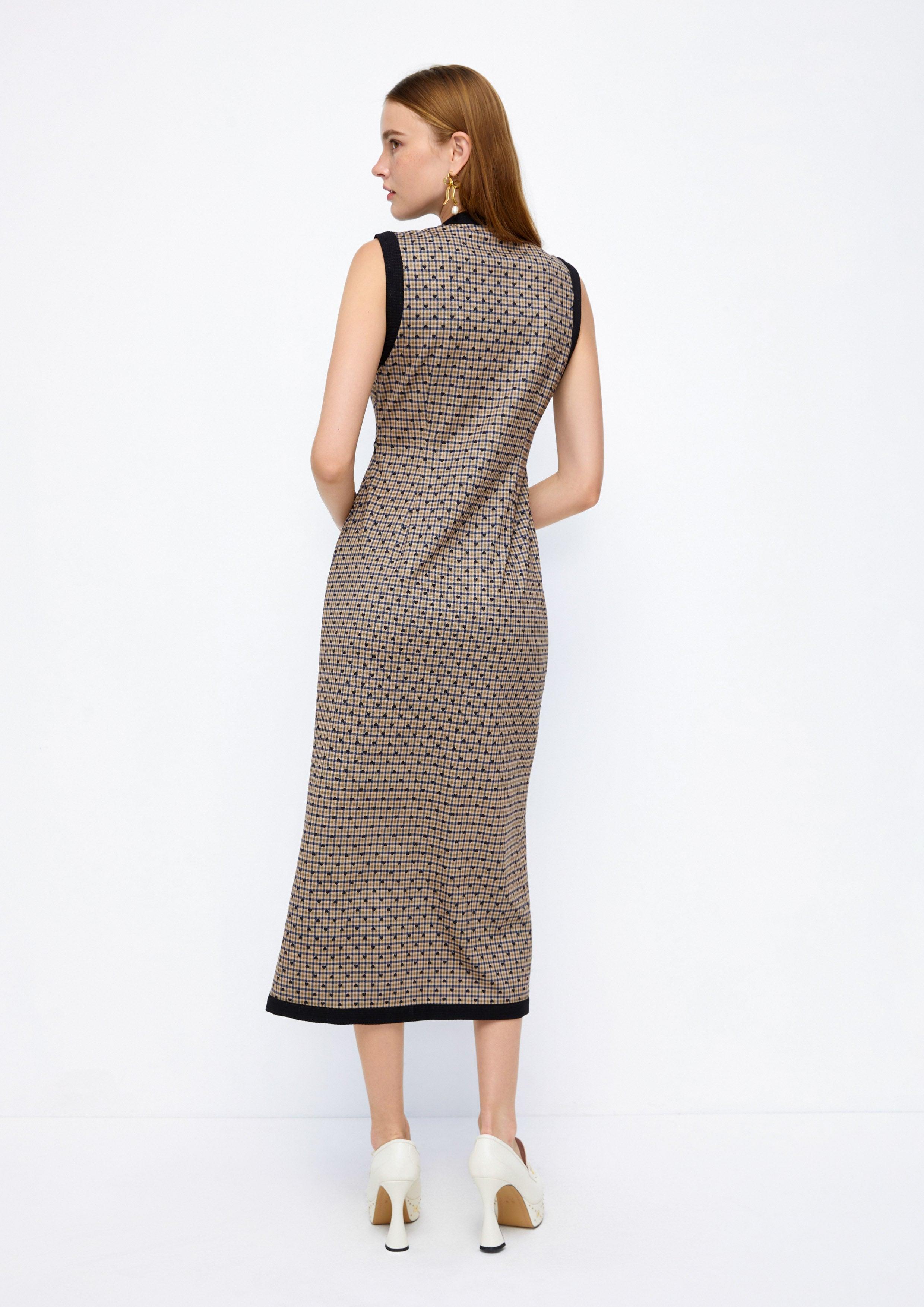 Lost In Museum Plaid & Heart Polkadot Maxi Dress Brown