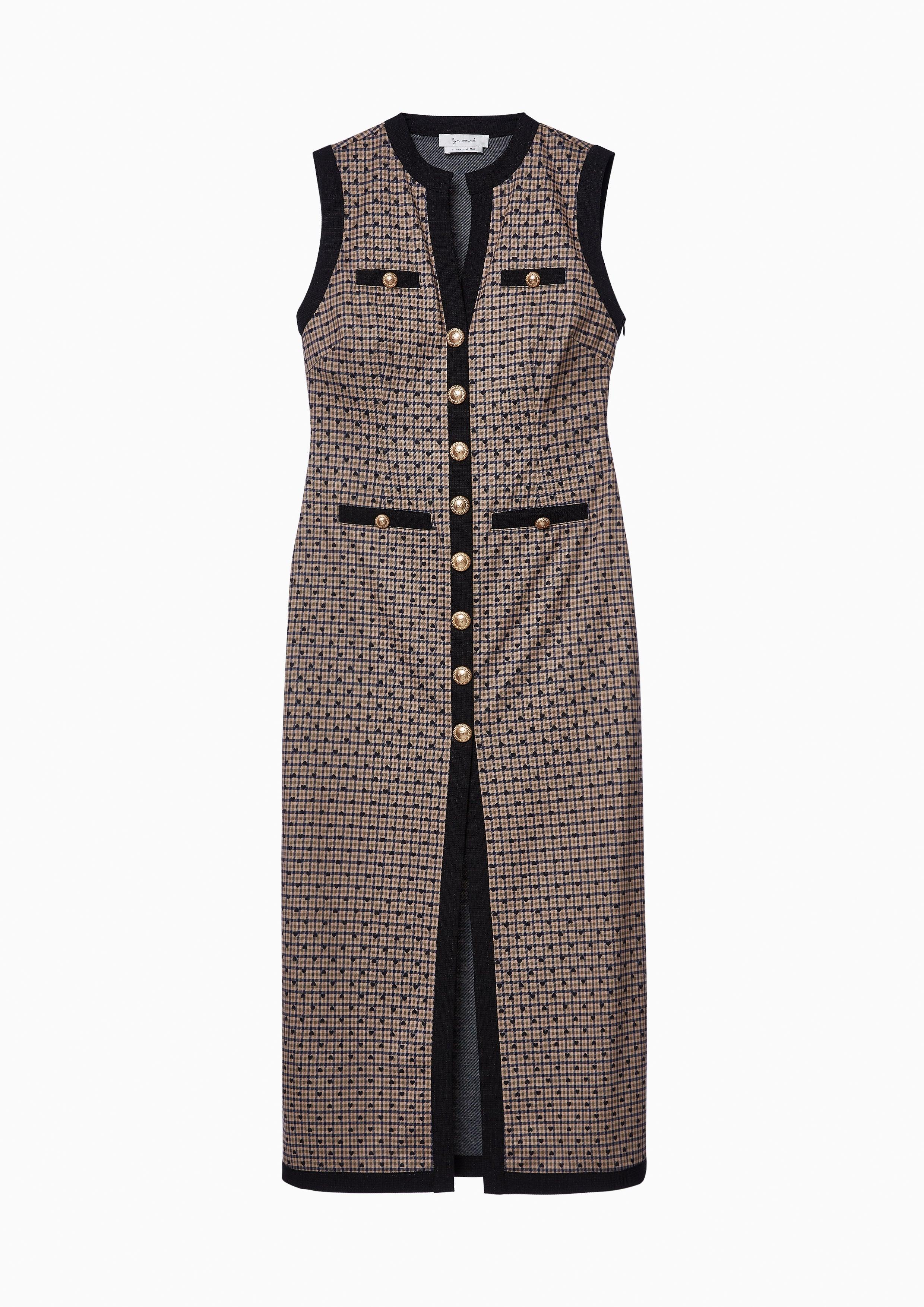 Lost In Museum Plaid & Heart Polkadot Maxi Dress Brown