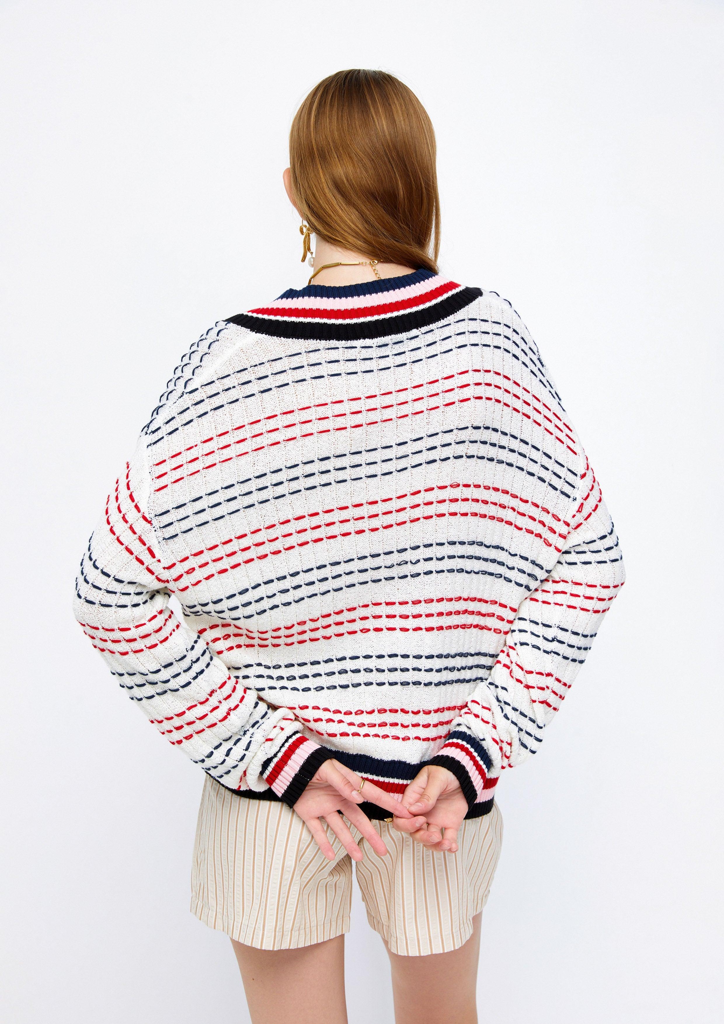 Lost In Museum Cropped Striped Seam Pullover Multi Color