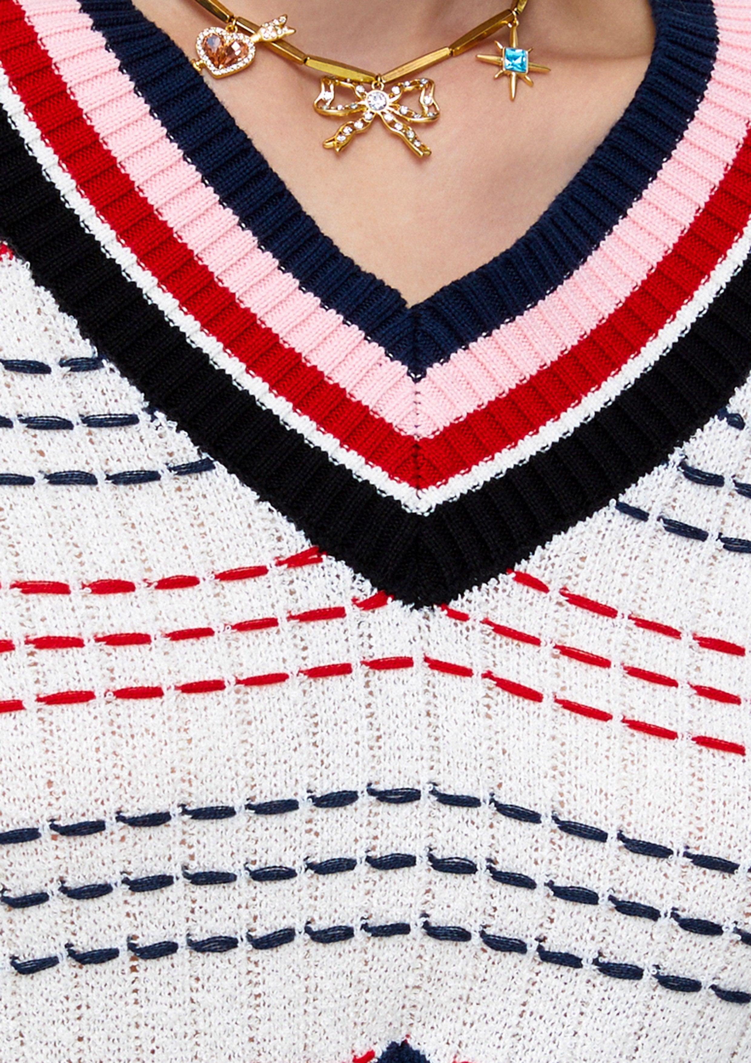 Lost In Museum Cropped Striped Seam Pullover Multi Color