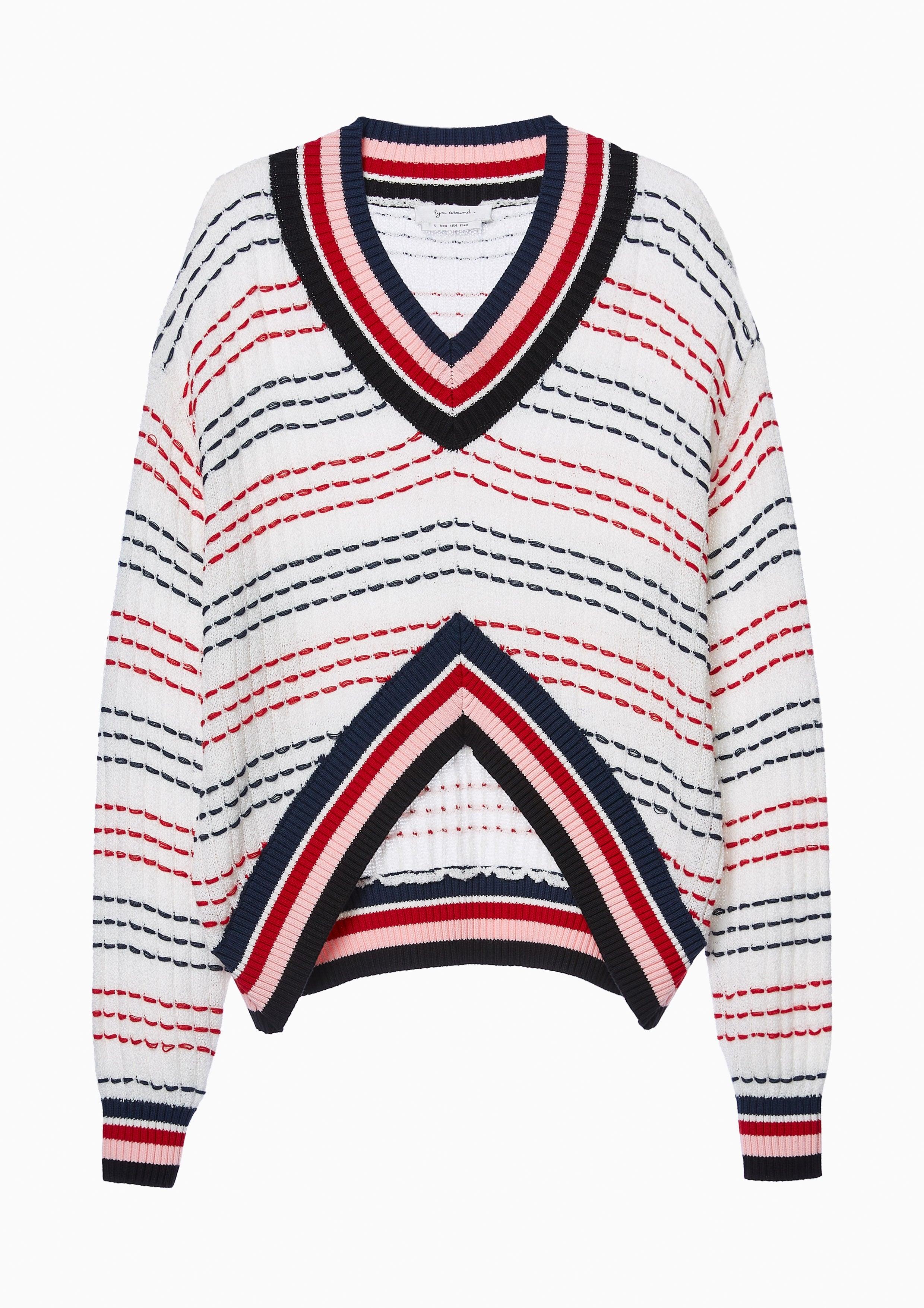 Lost In Museum Cropped Striped Seam Pullover Multi Color