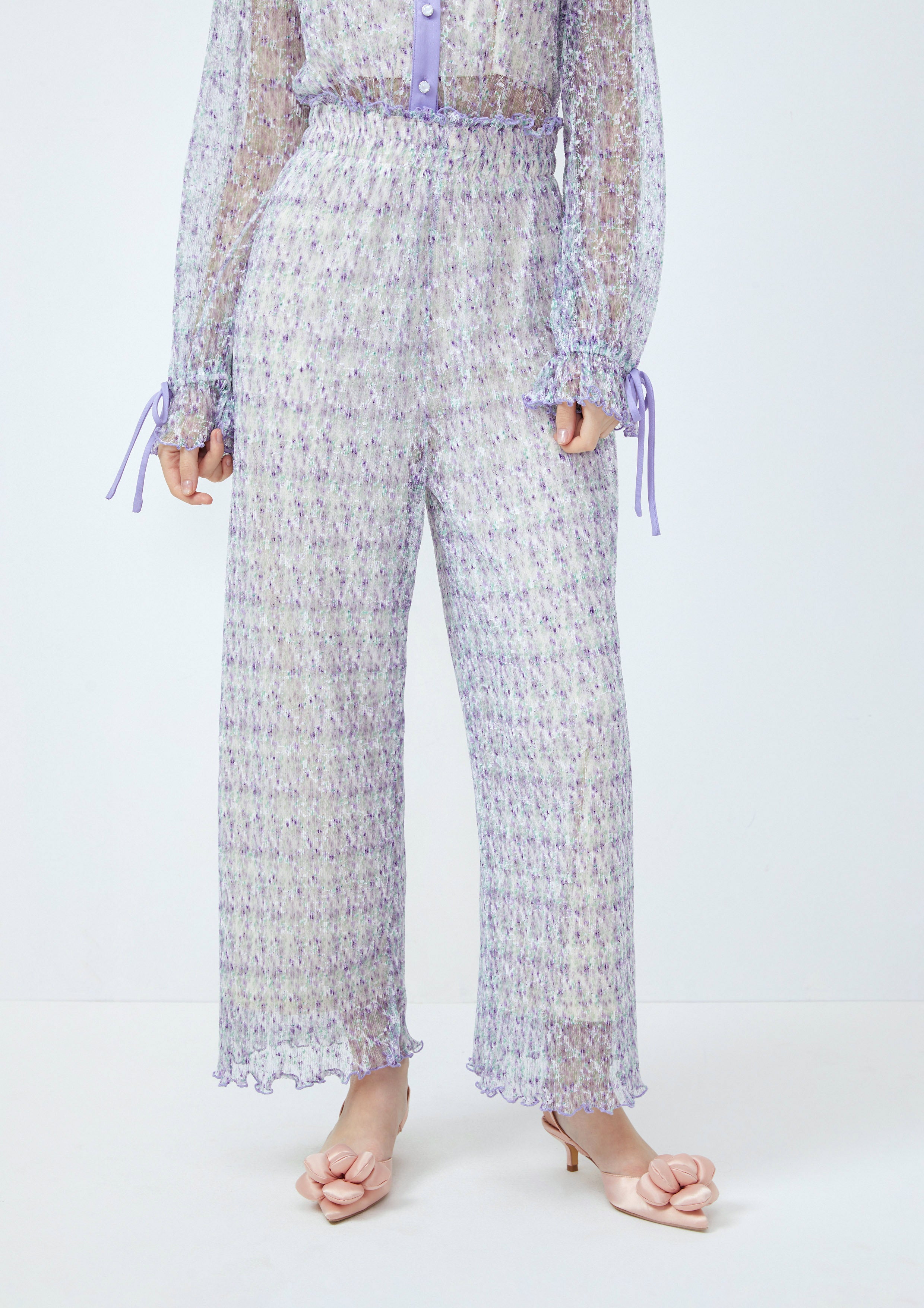 Azure Aster Blue Relaxed Floral Sheer Trousers Lost In Museum Collection